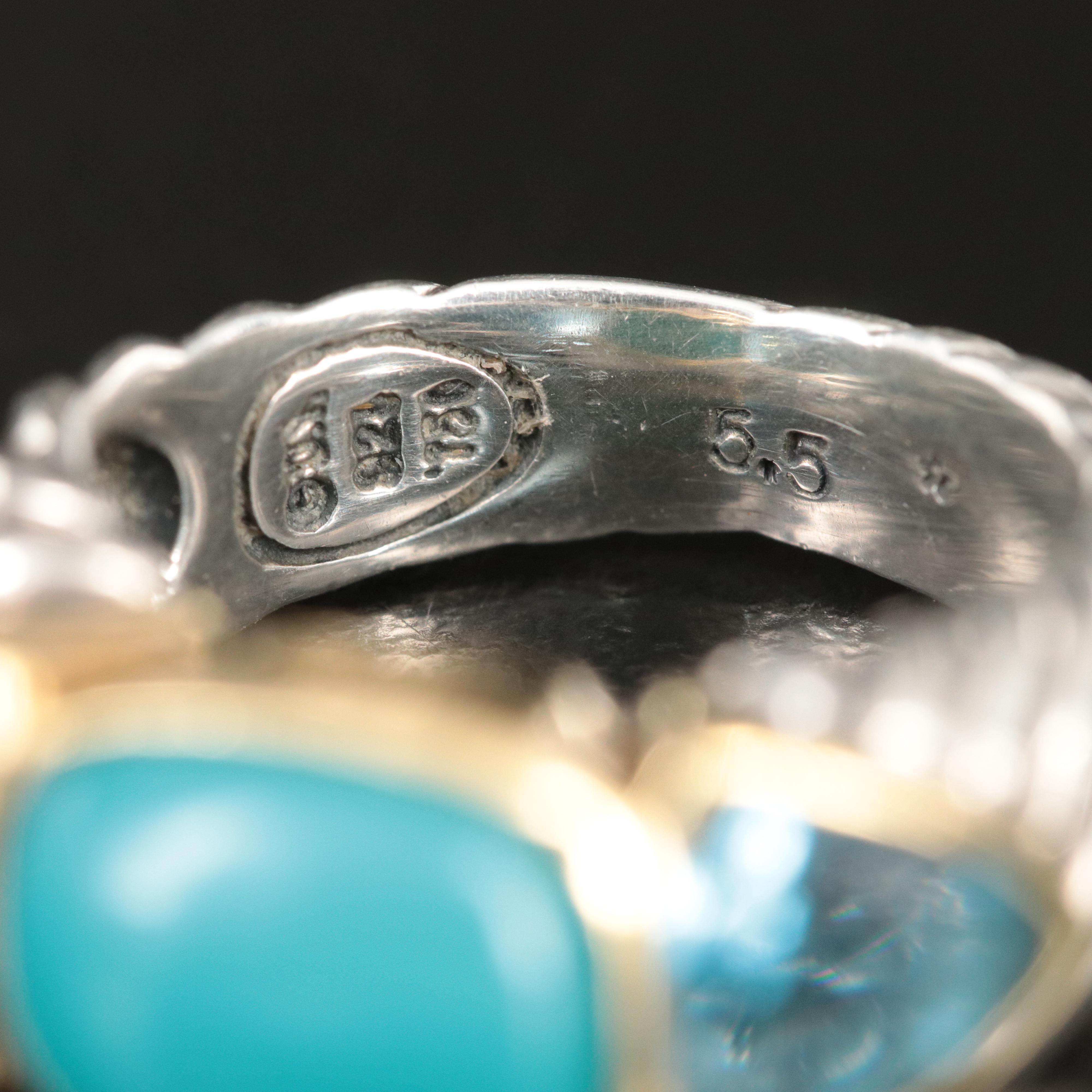 David Yurman Sterling, 18K Turquoise and Blue Topaz Sculpted Cable Ring