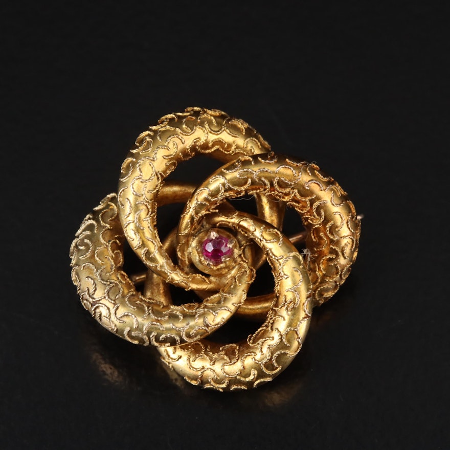 Antique 10K Ruby Love Knot Pin