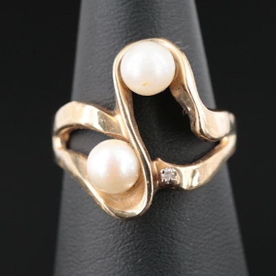 14K Pearl and Diamond Wave Ring