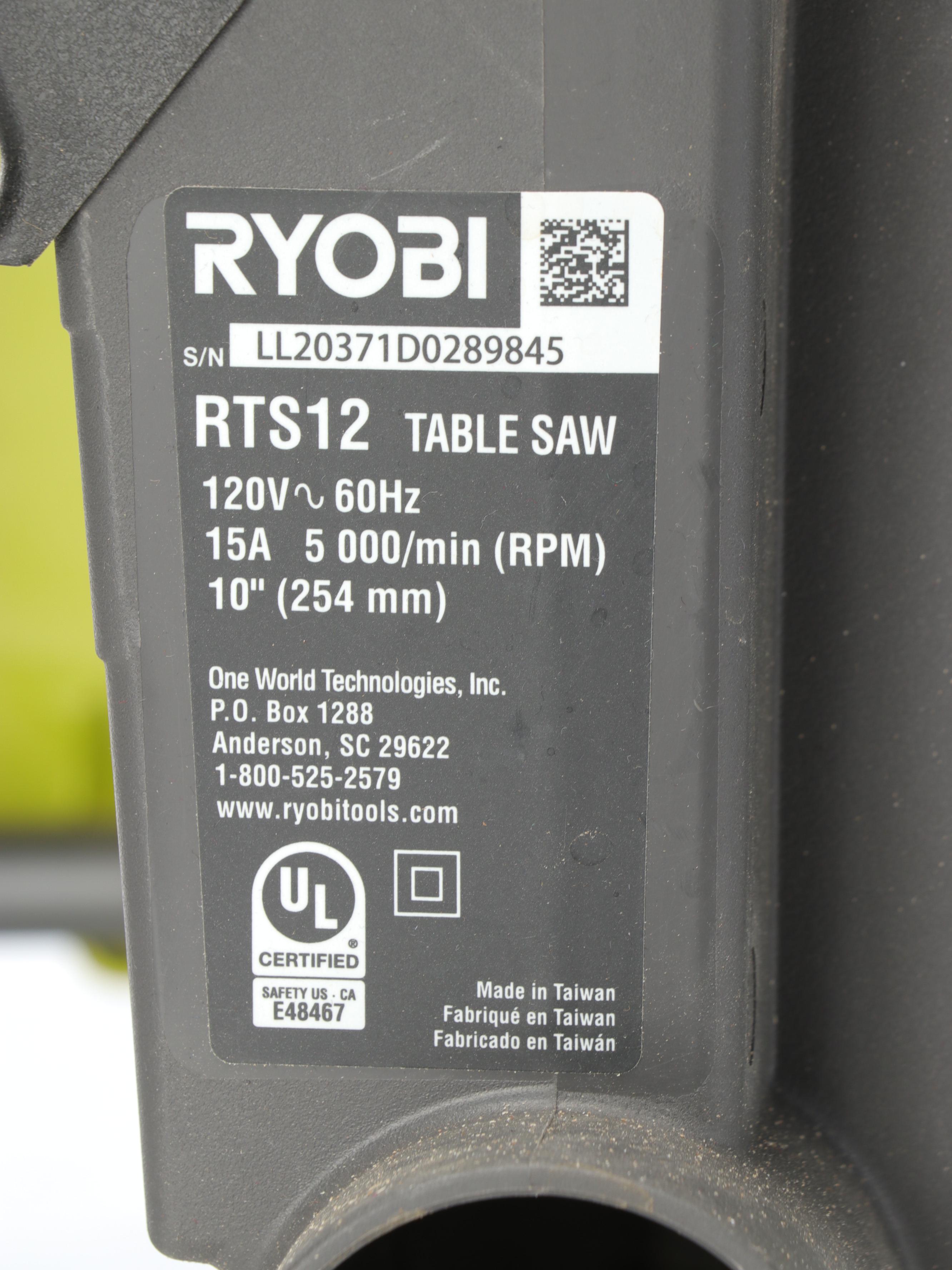 Ryobi Model RTS12 Table Saw