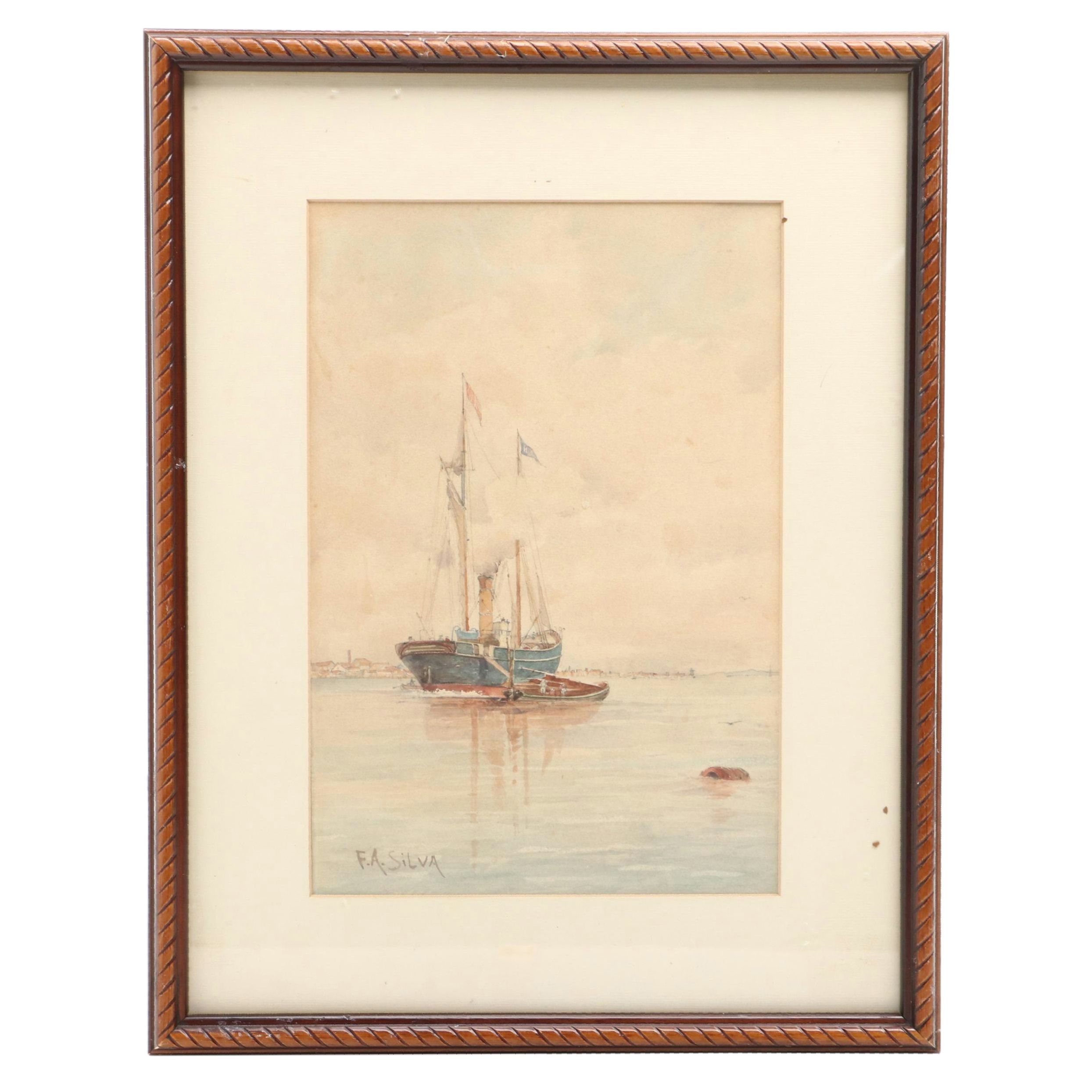 Francis Augustus Silva Watercolor Painting of Sailboat, 19th Century
