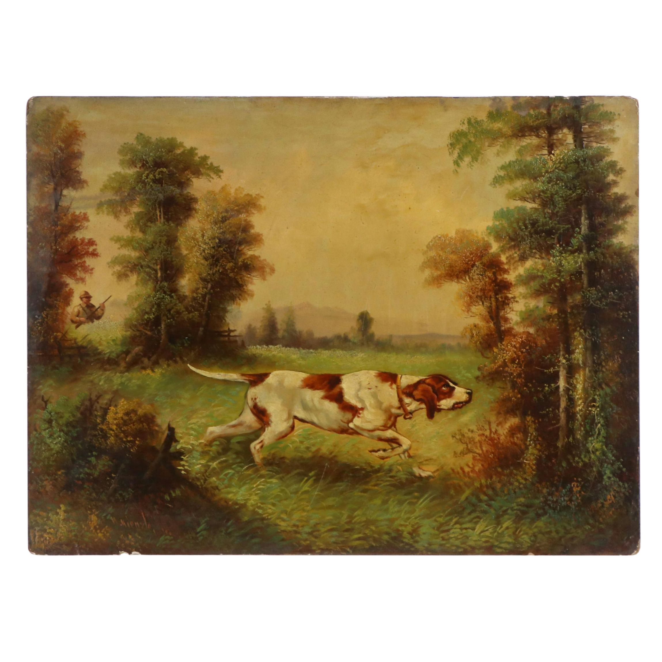 H. Kienzle Oil Painting of Hunting Scene with Dog