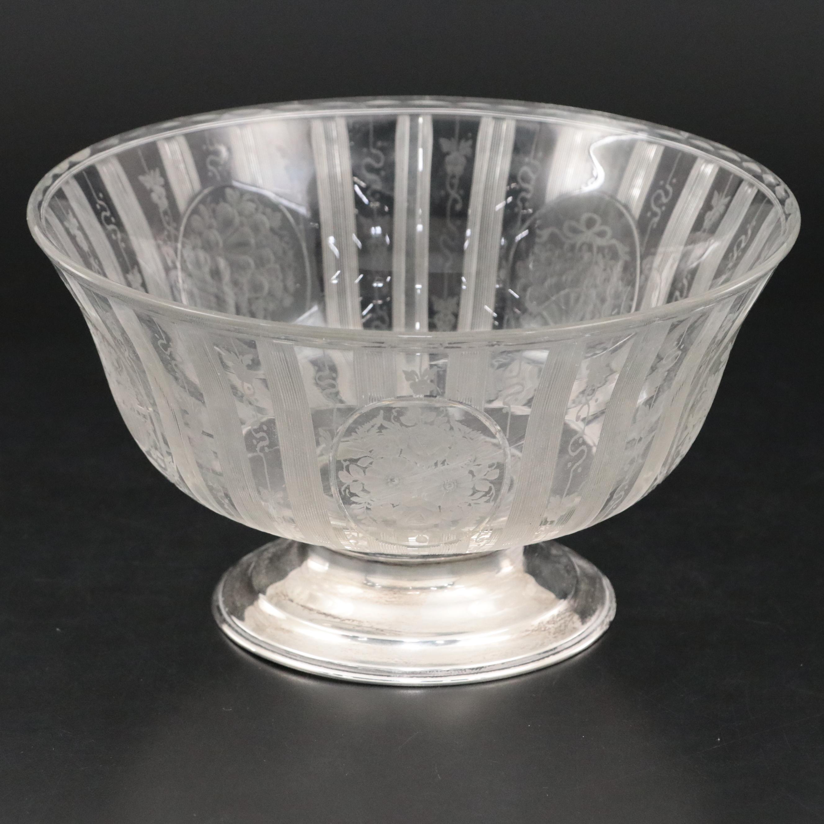 T. G. Hawkes & Co. Etched Glass Bowl with Sterling Silver Base