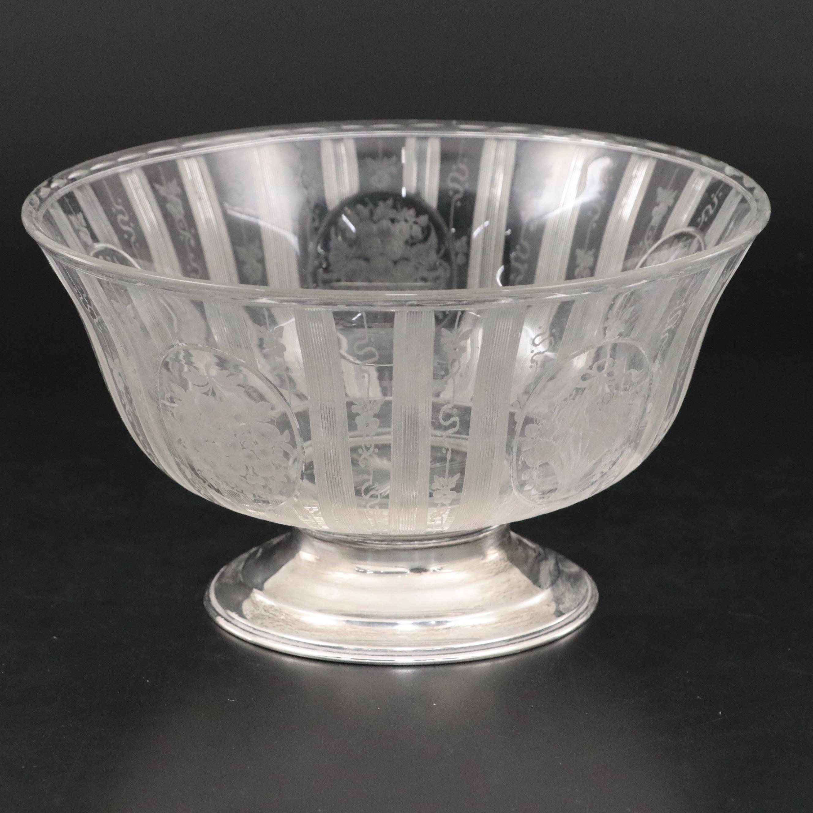 T. G. Hawkes & Co. Etched Glass Bowl with Sterling Silver Base