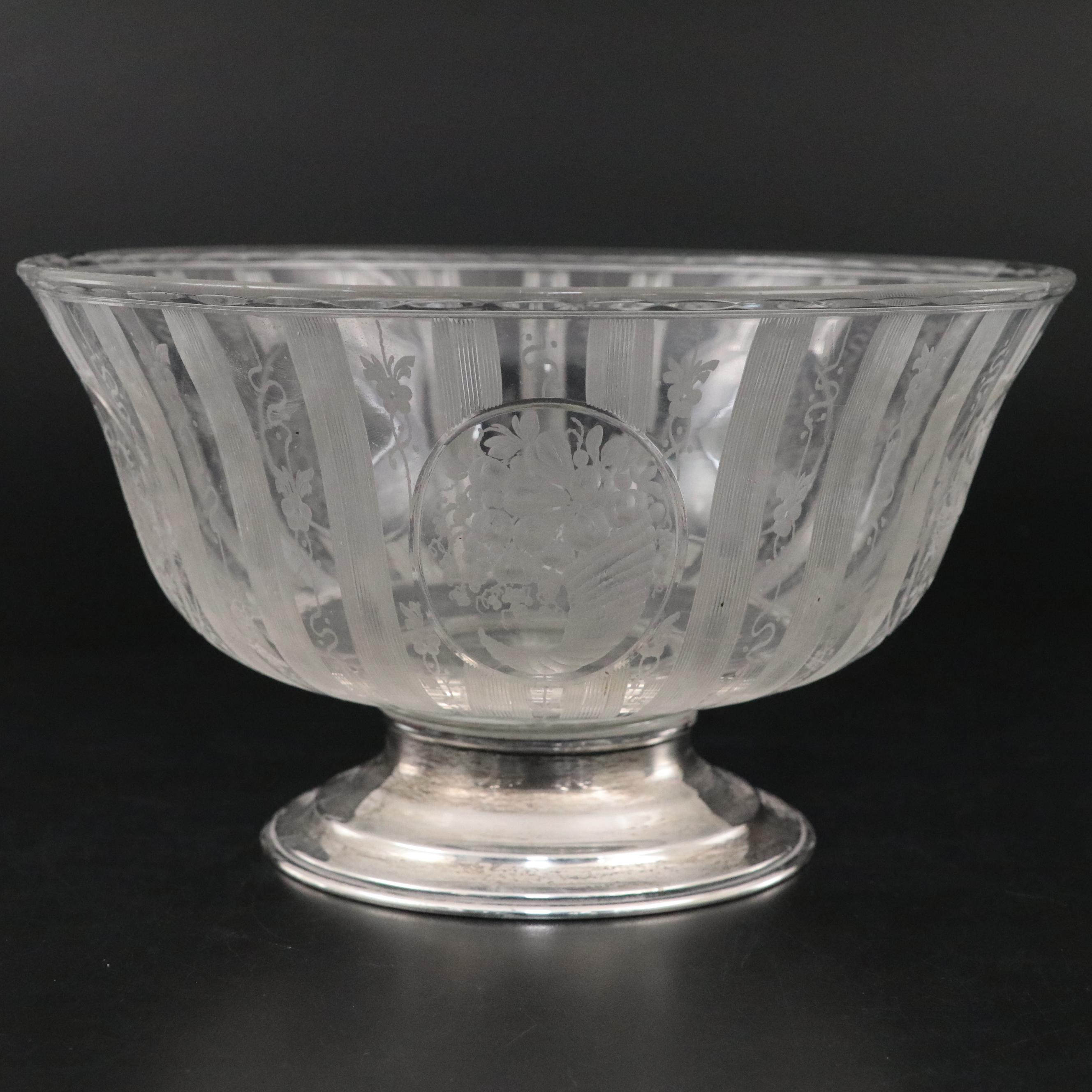 T. G. Hawkes & Co. Etched Glass Bowl with Sterling Silver Base