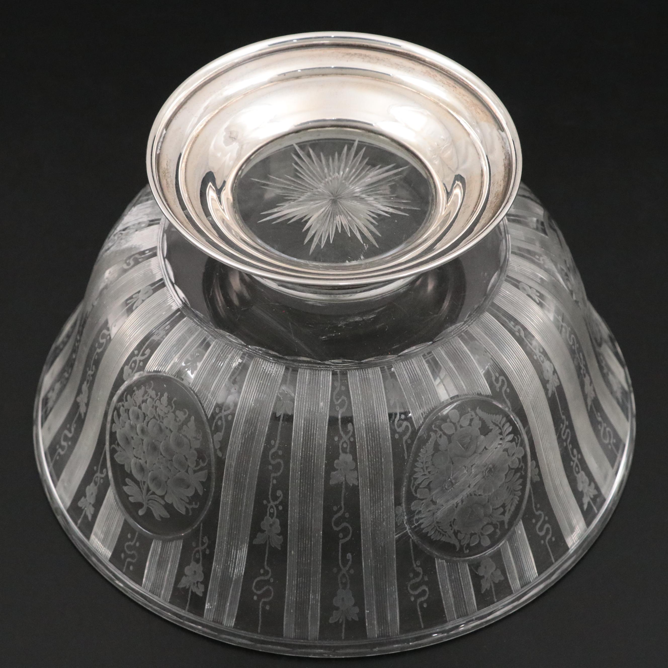 T. G. Hawkes & Co. Etched Glass Bowl with Sterling Silver Base