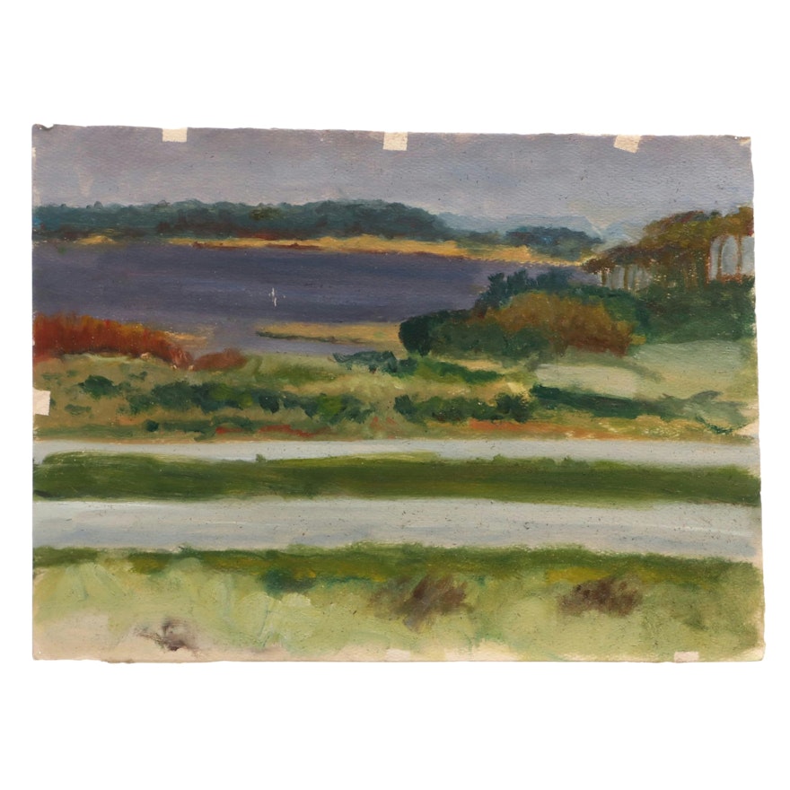 Deborah Kriger Oil Painting of Coastal Landscape, Late 20th Century