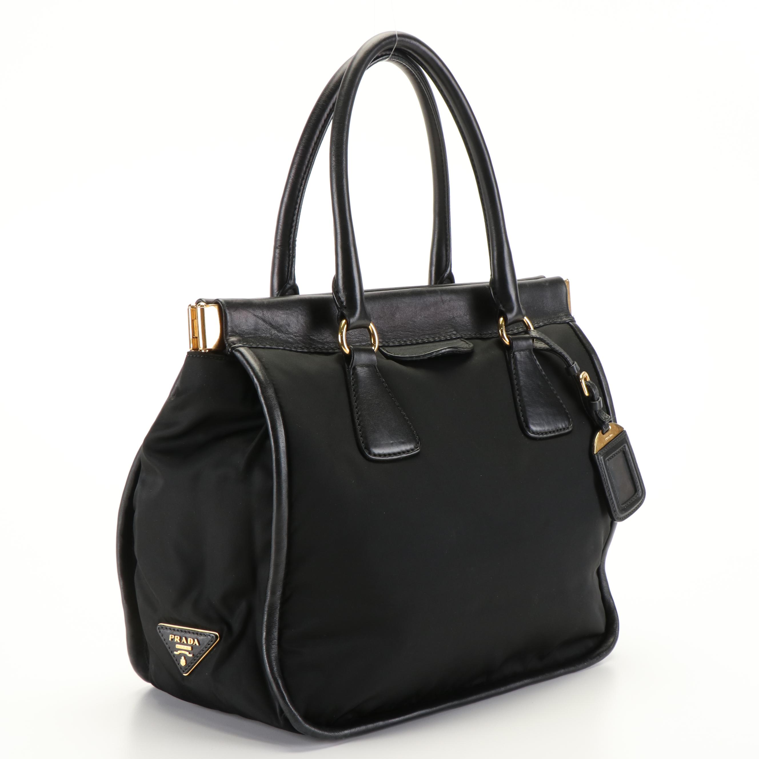 Prada Top Handle Bag in Black Tessuto Nylon