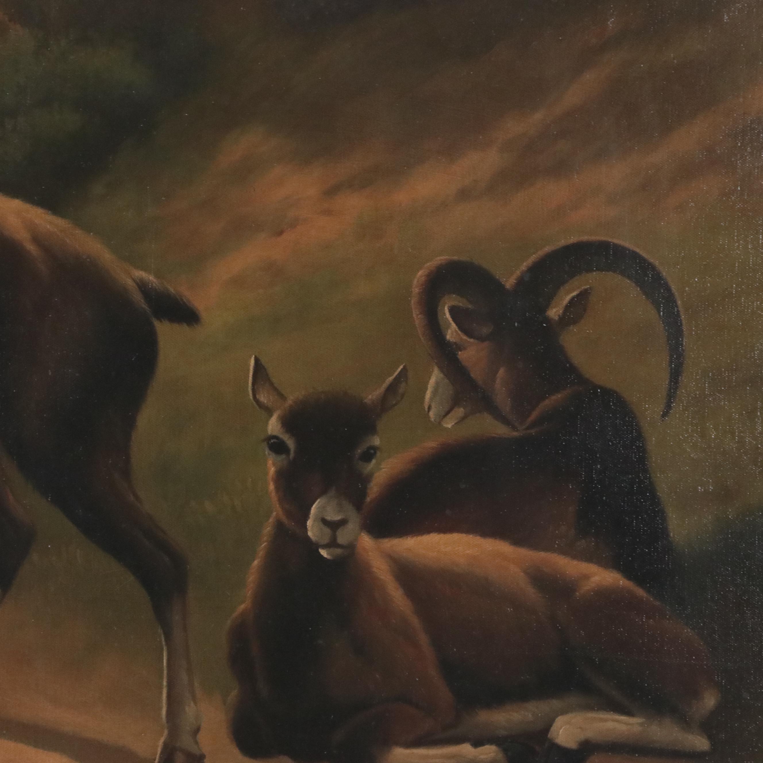 Oil Painting of Ibex in Mountain Landscape After Georges Frédéric Rötig