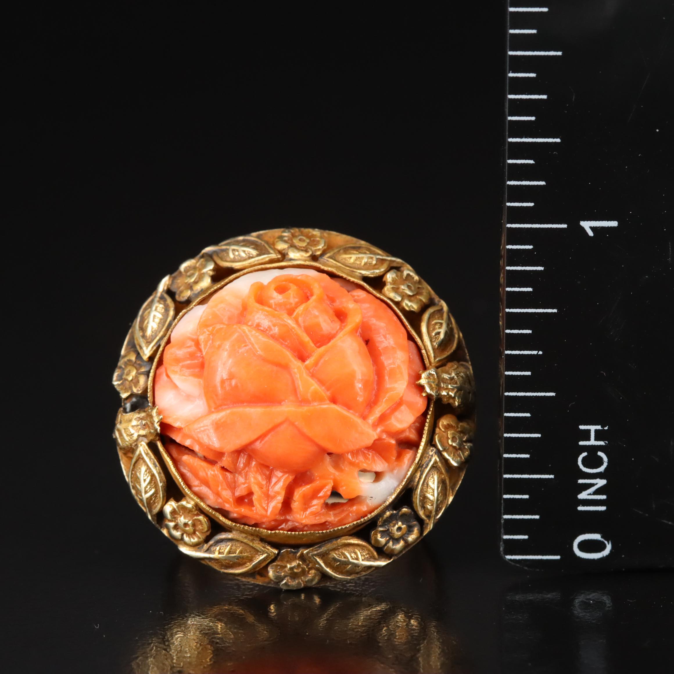 Vintage 14K Carved Coral Rose Ring