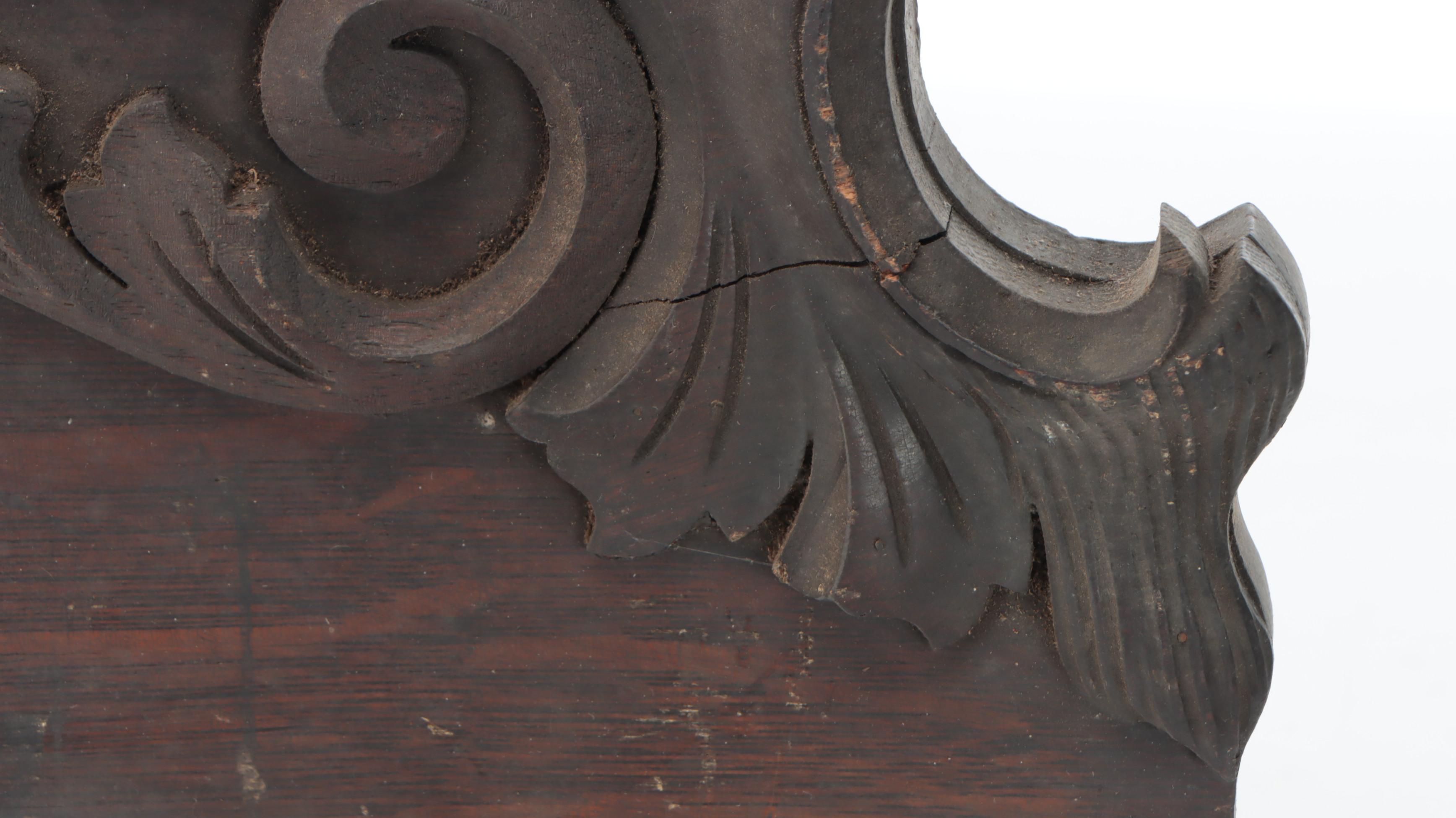 Two Victorian Oak Furniture Backsplashes or Crests, Late 19th Century