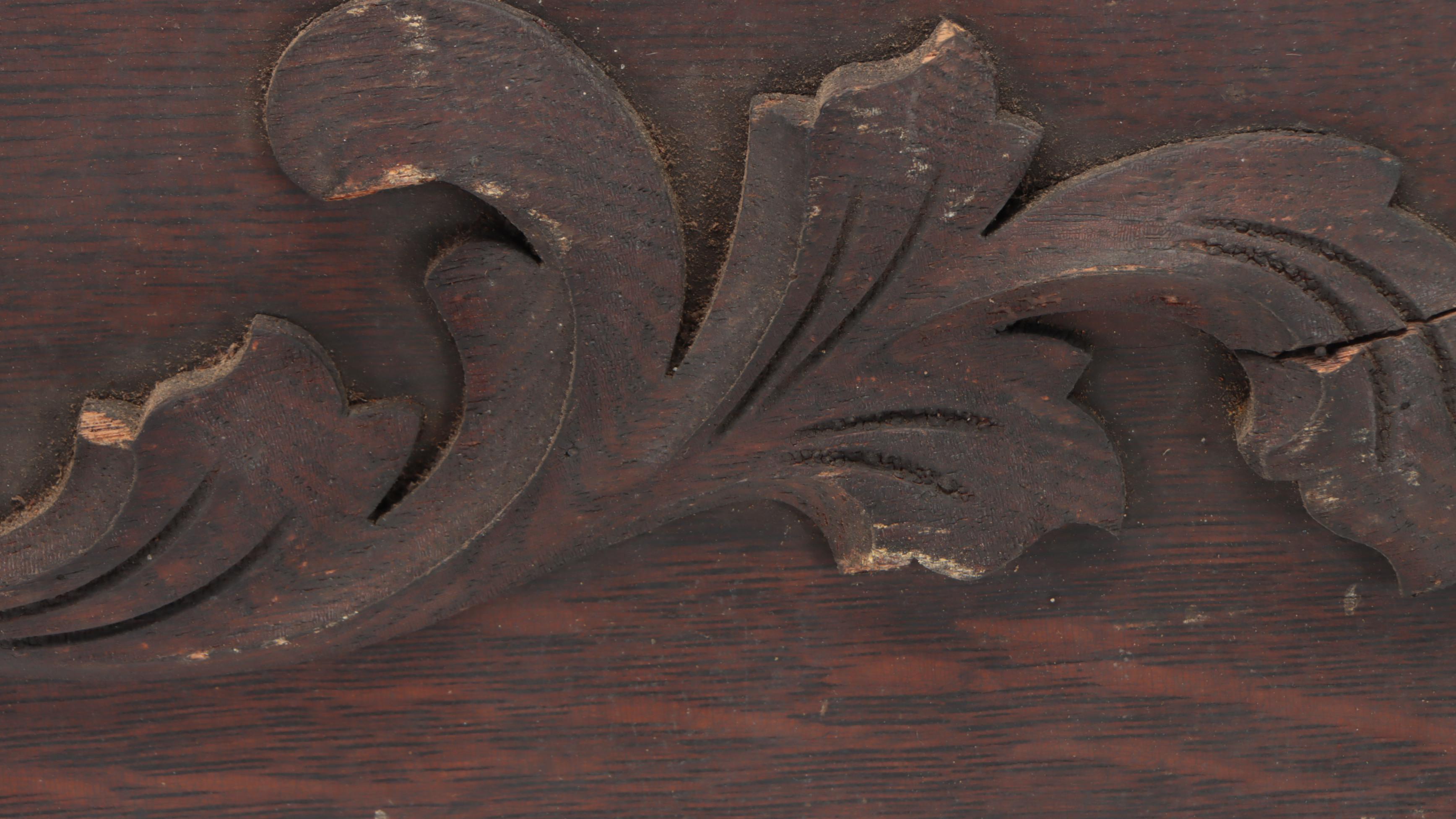 Two Victorian Oak Furniture Backsplashes or Crests, Late 19th Century