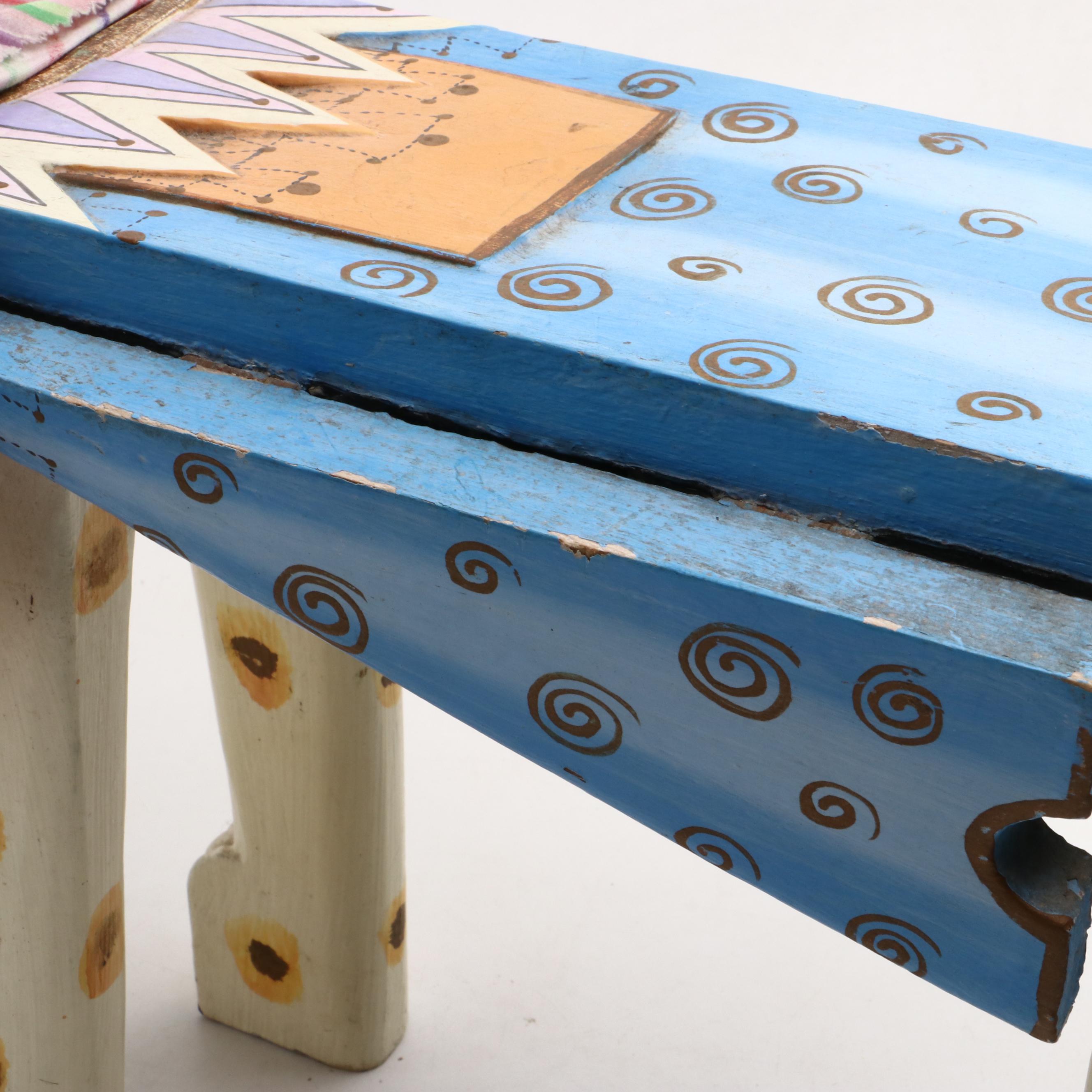 Folk Art Style Polychrome Wood Animal-Shaped Stool or Stand