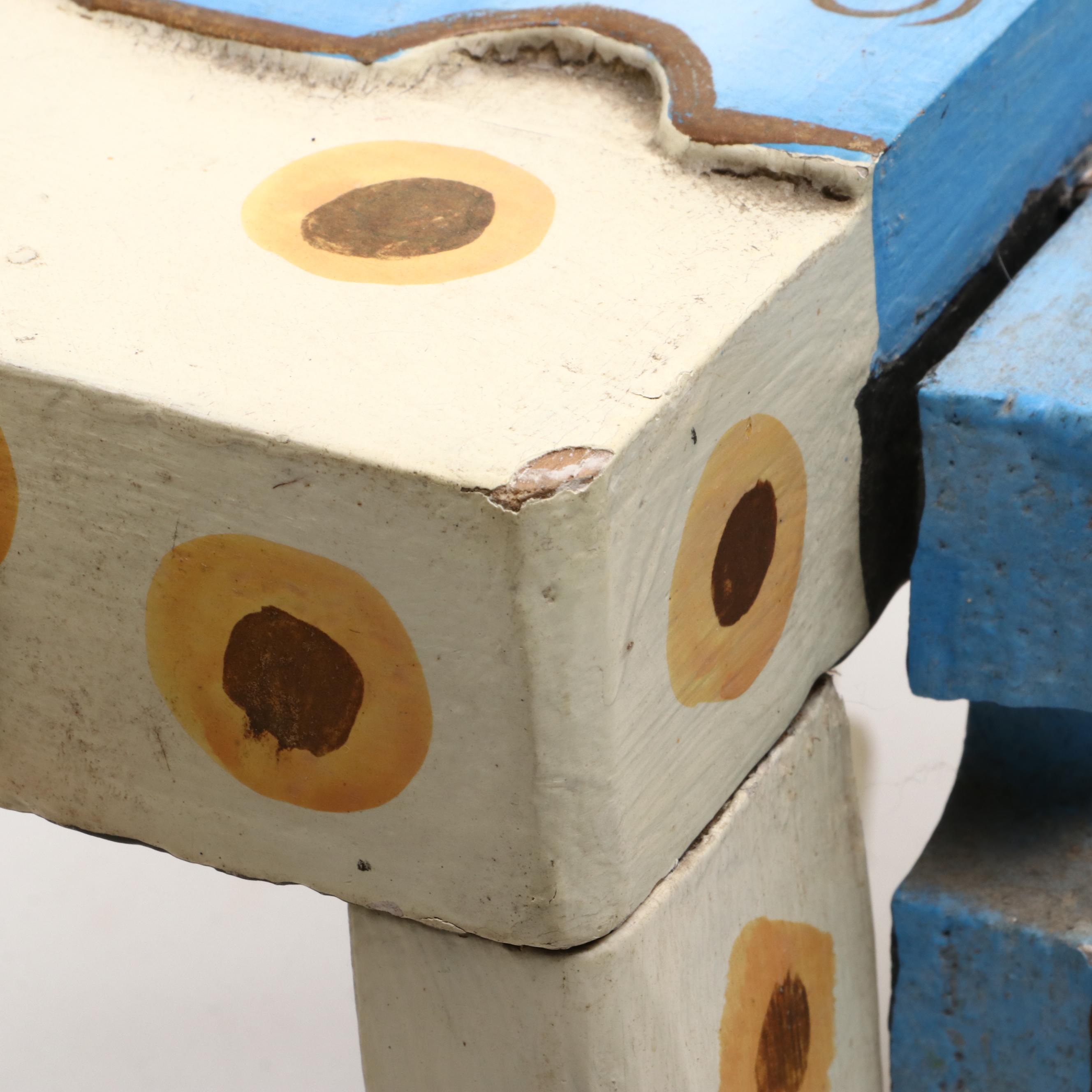 Folk Art Style Polychrome Wood Animal-Shaped Stool or Stand