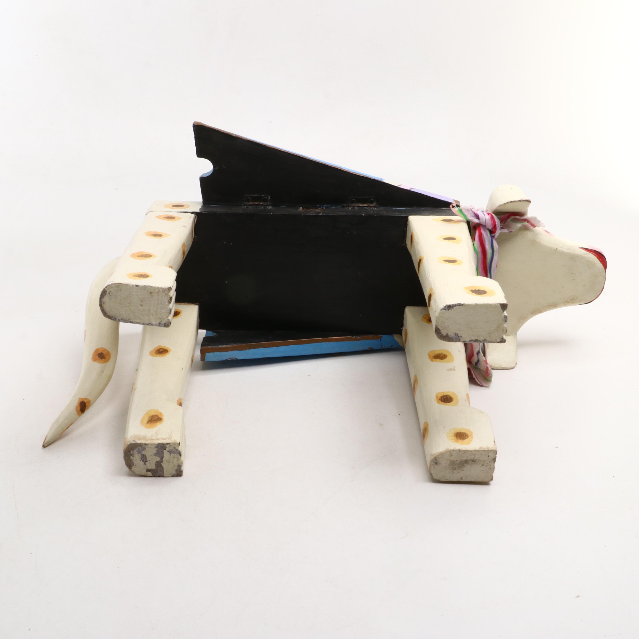 Folk Art Style Polychrome Wood Animal-Shaped Stool or Stand