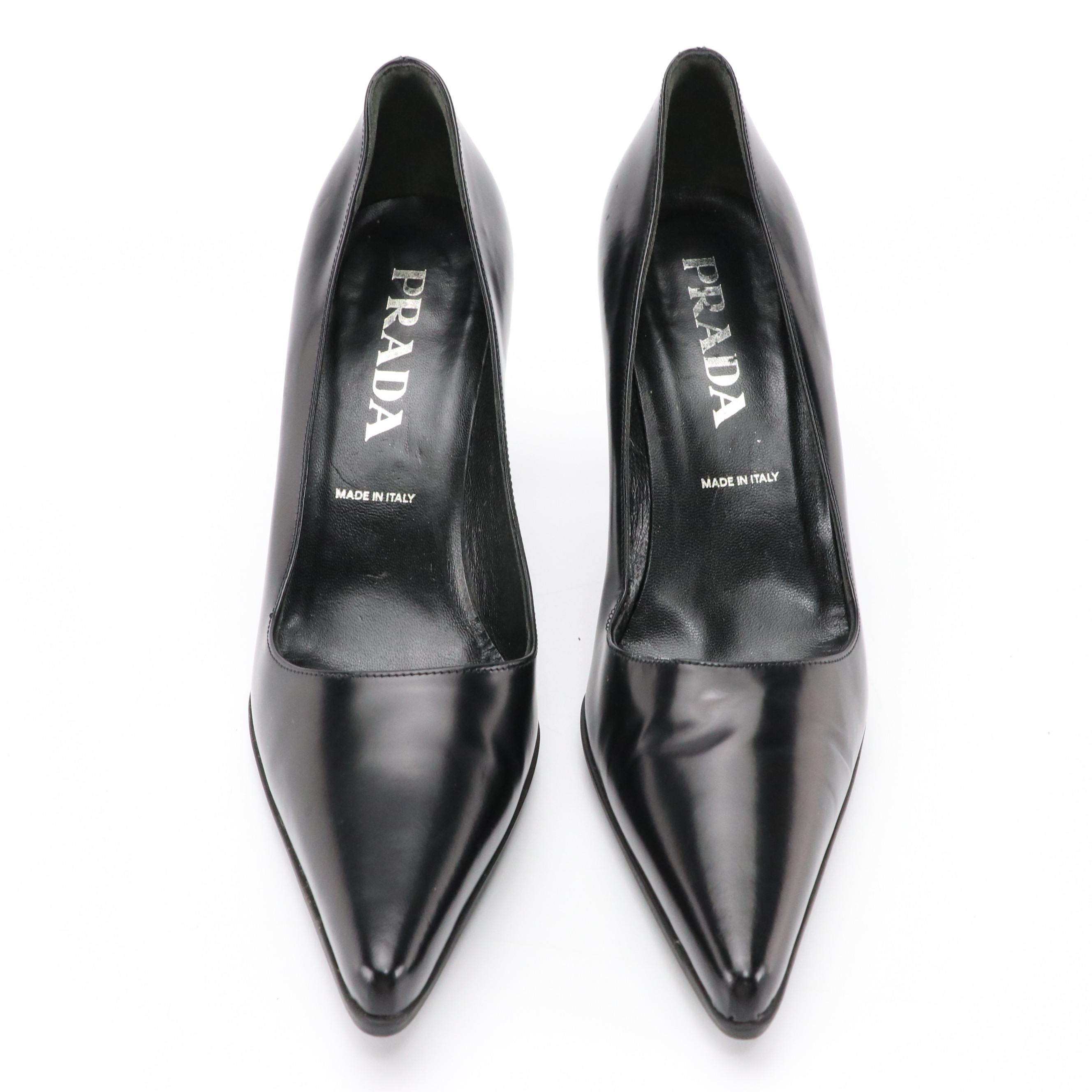Prada Smooth Black Leather Pointed-Toe Heels