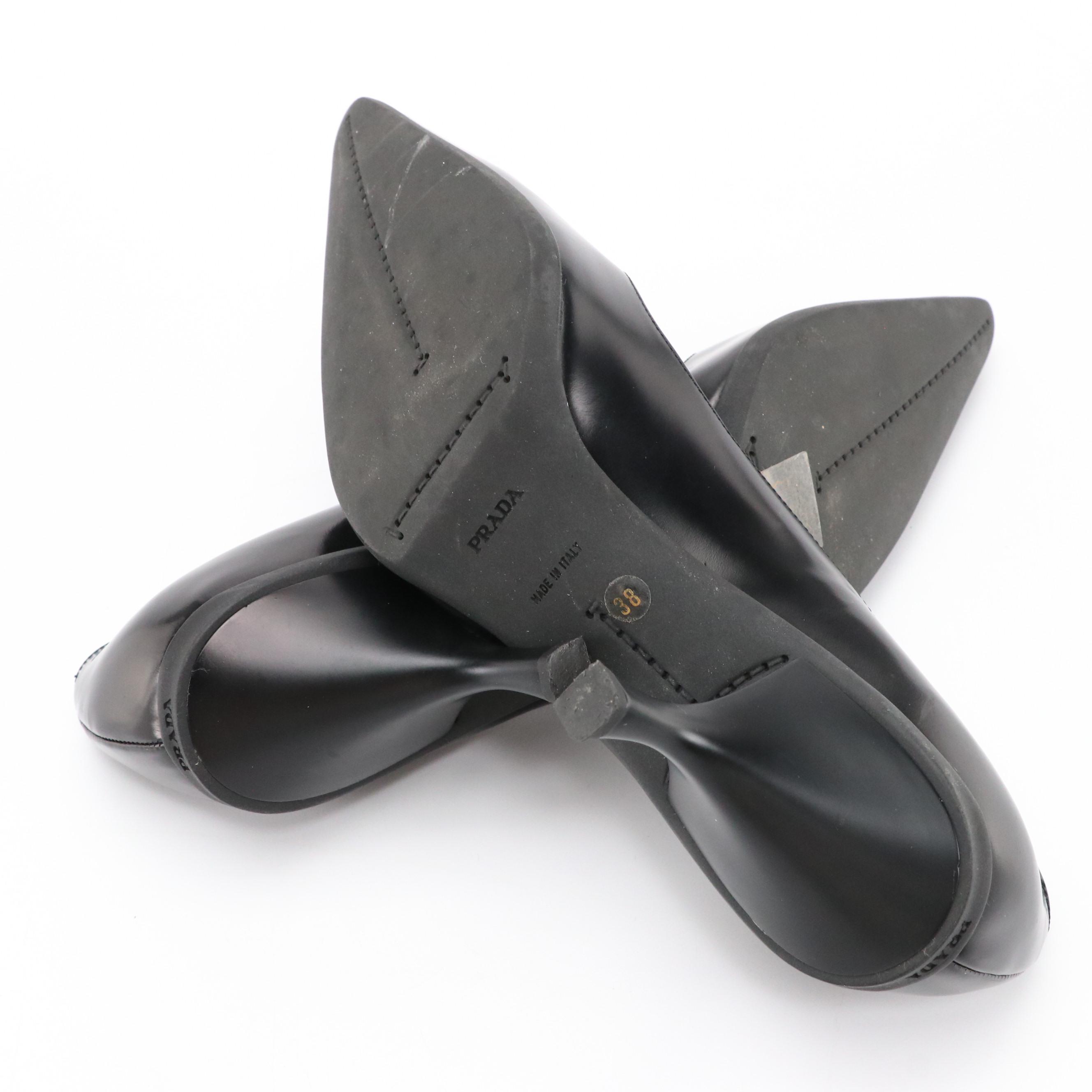 Prada Smooth Black Leather Pointed-Toe Heels