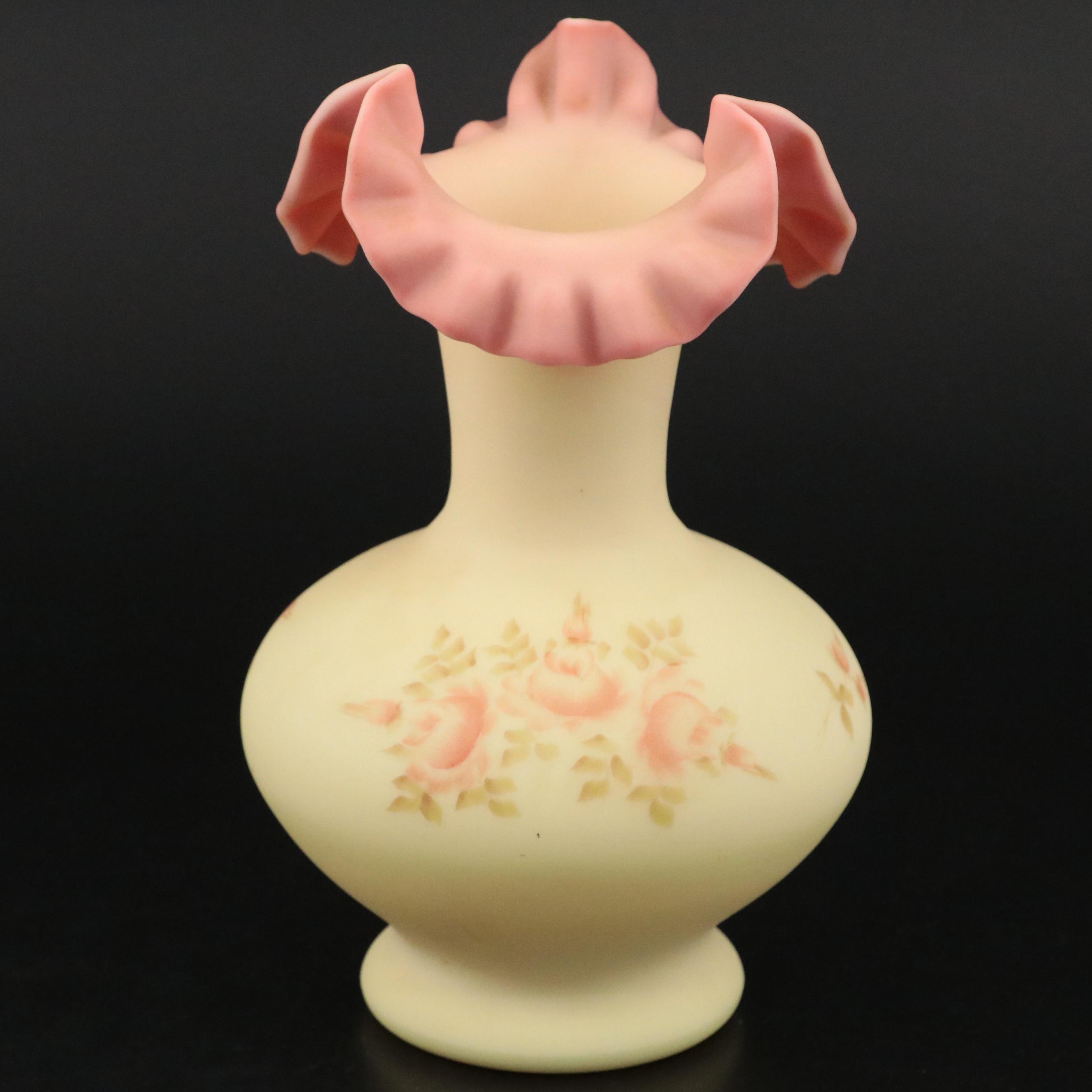 Fenton Hand-Painted Burmese Glass Vases and Bowls