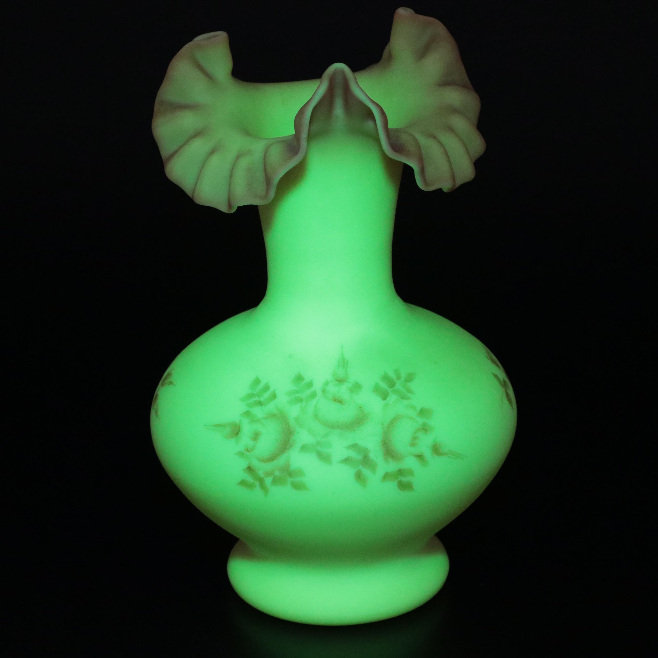 Fenton Hand-Painted Burmese Glass Vases and Bowls