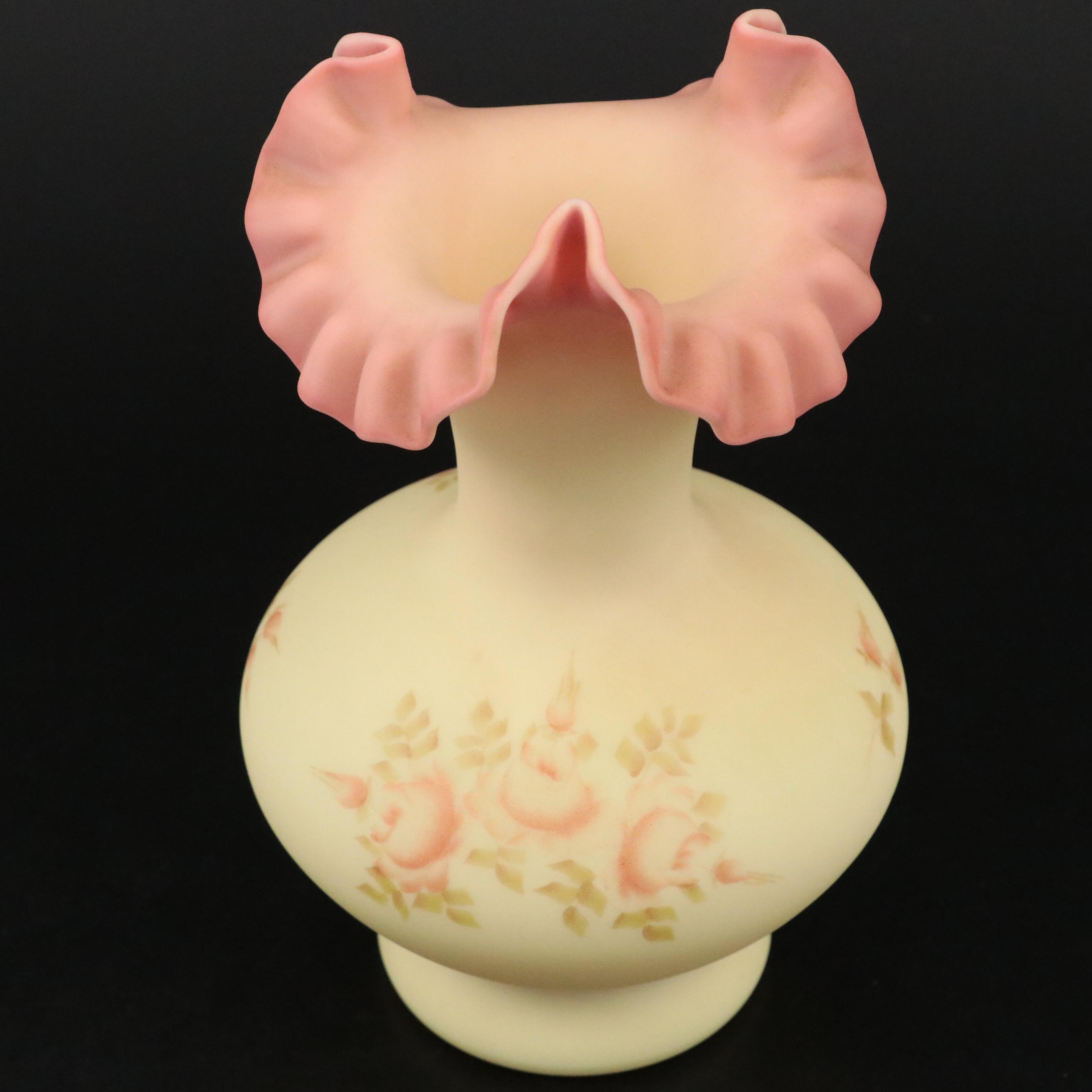 Fenton Hand-Painted Burmese Glass Vases and Bowls