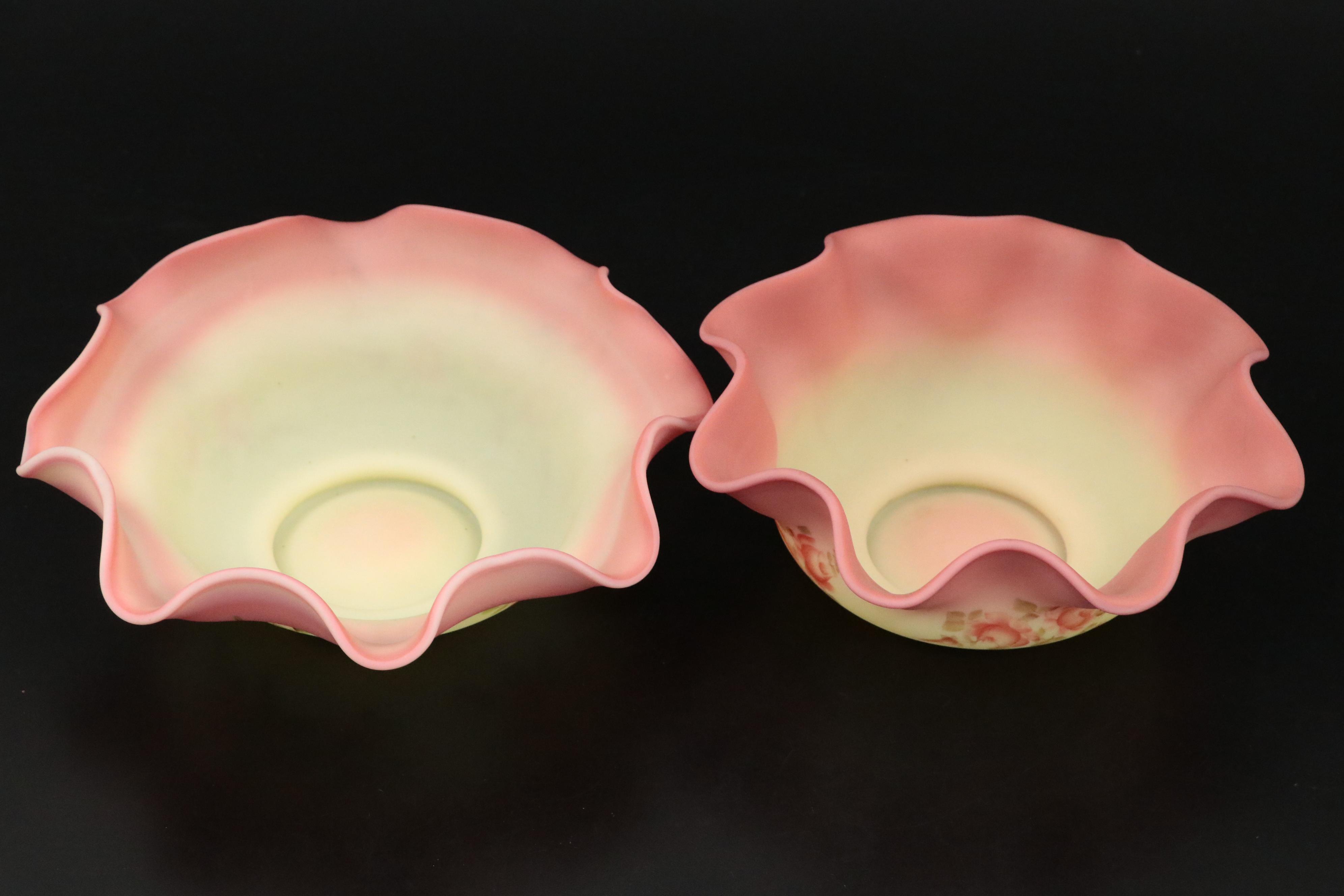 Fenton Hand-Painted Burmese Glass Vases and Bowls