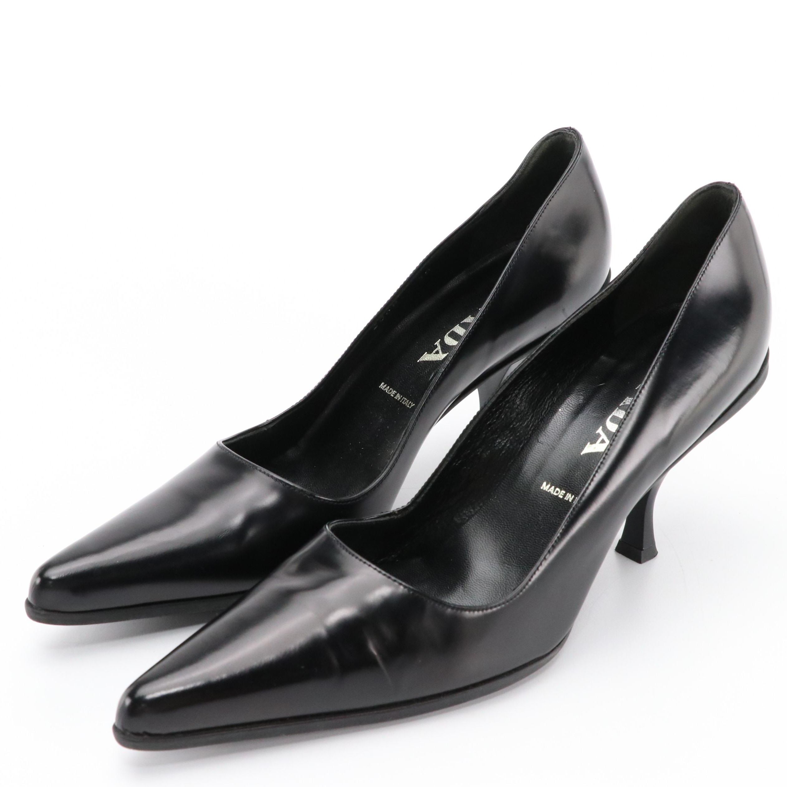 Prada Smooth Black Leather Pointed-Toe Heels