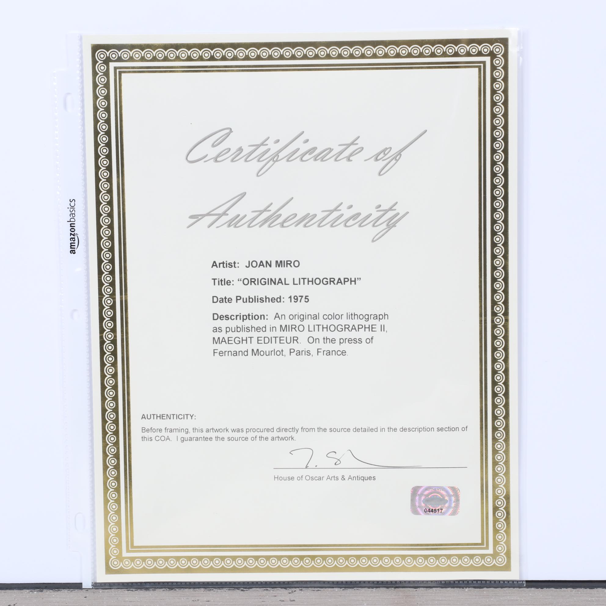 Joan Miró Color Lithograph From "Lithographs II," 1975