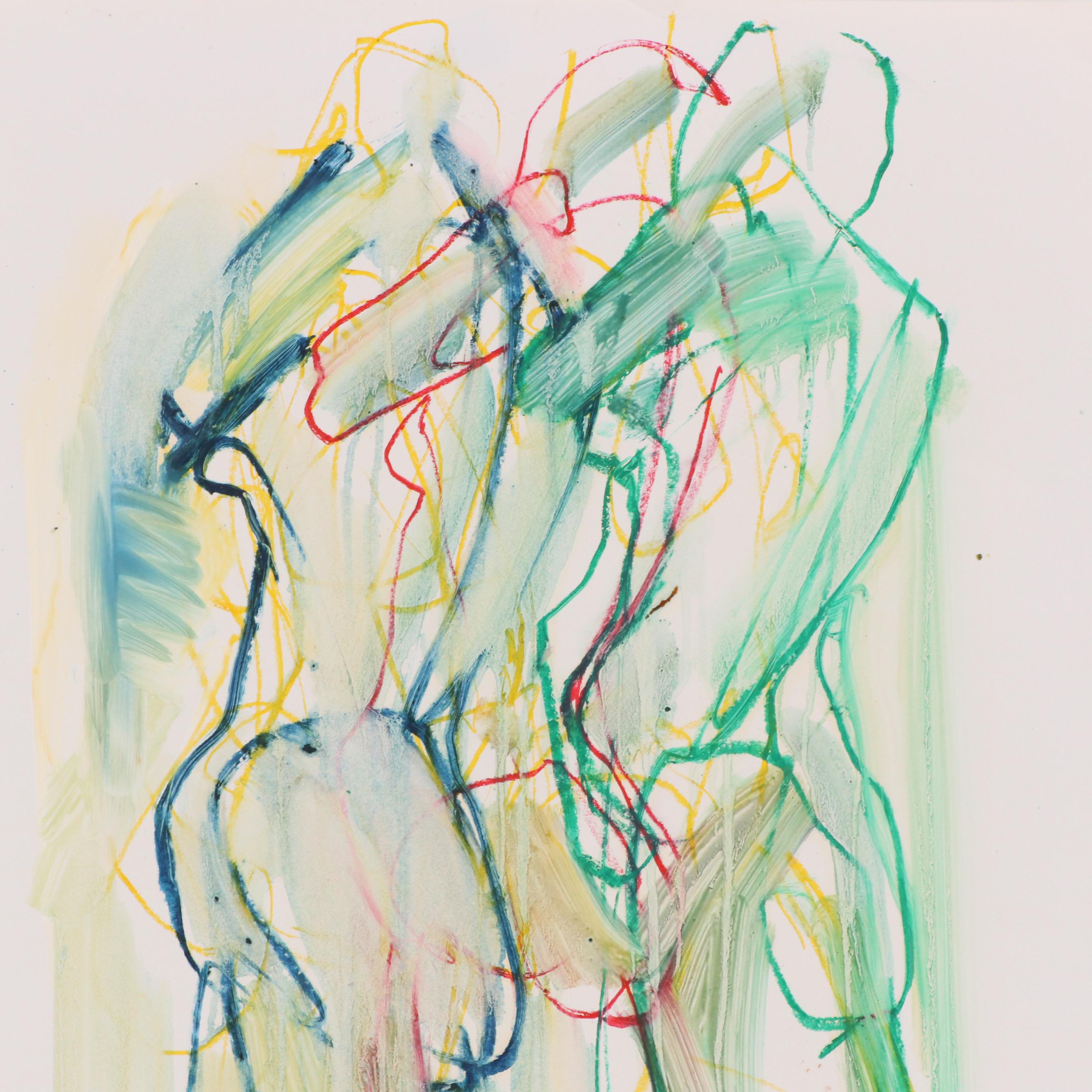 Jack Meanwell Modern Figural Oil  Pastel Drawing, 1980