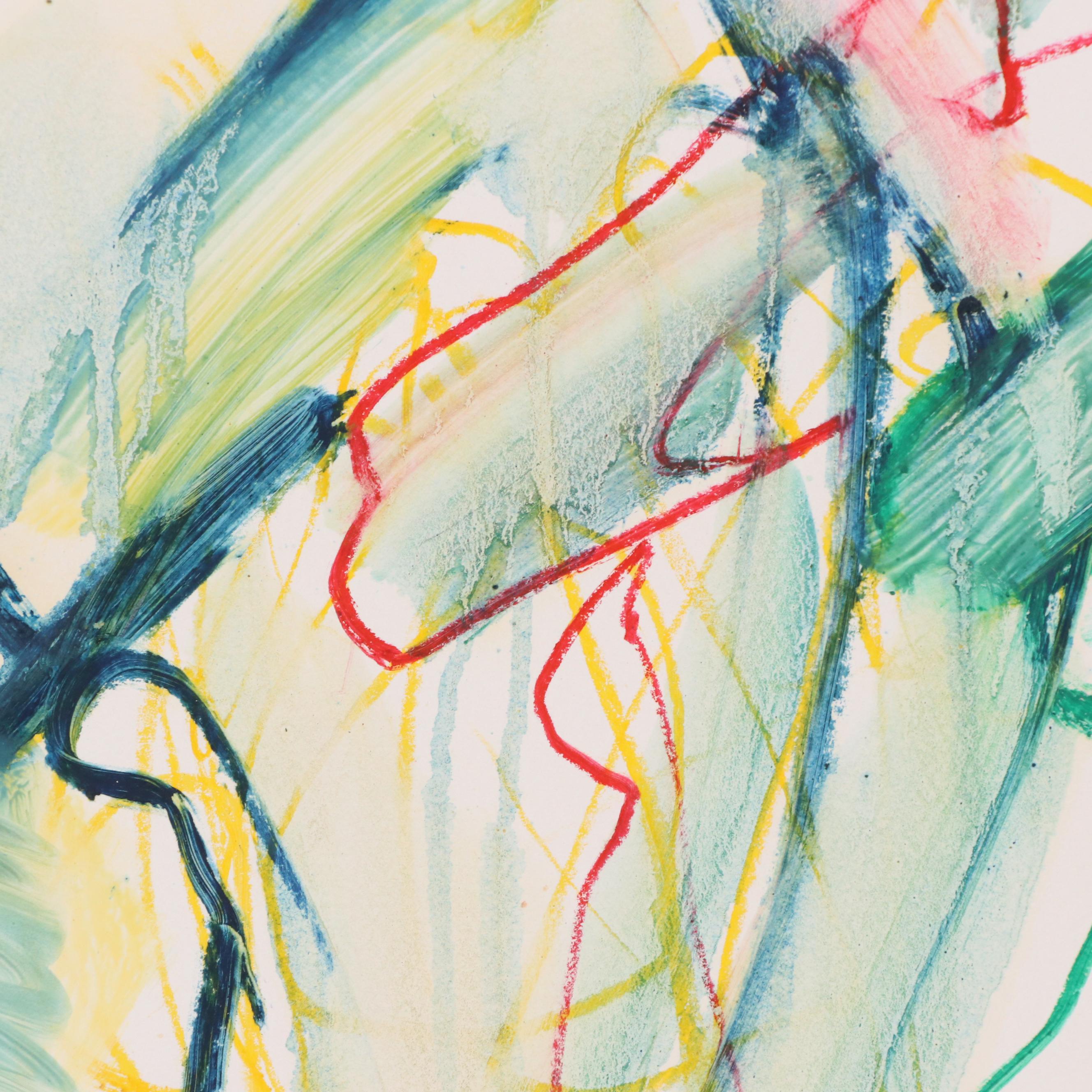 Jack Meanwell Modern Figural Oil  Pastel Drawing, 1980