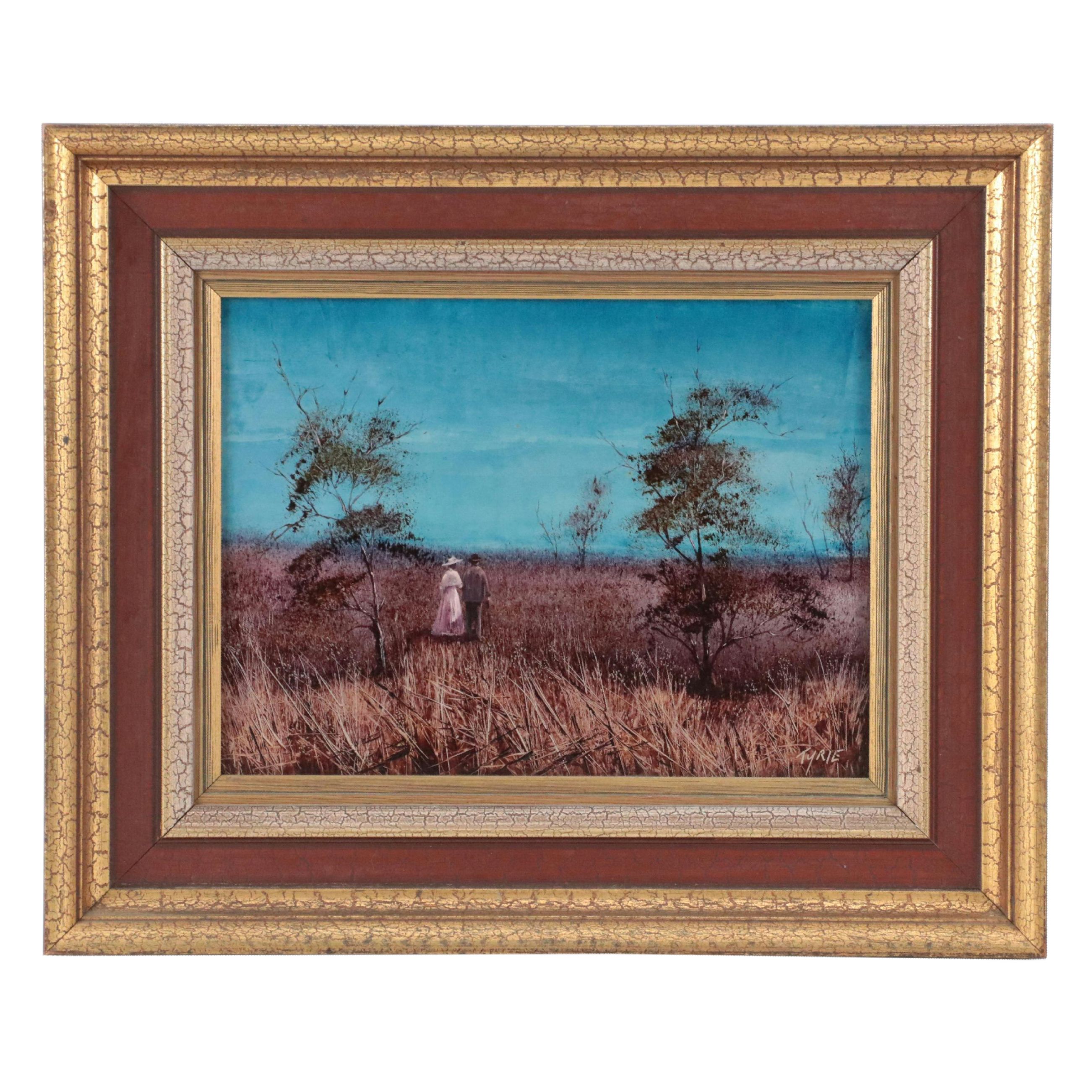 Neville James Tyrie Oil Painting of Two Figures in Dry Landscape, 1974