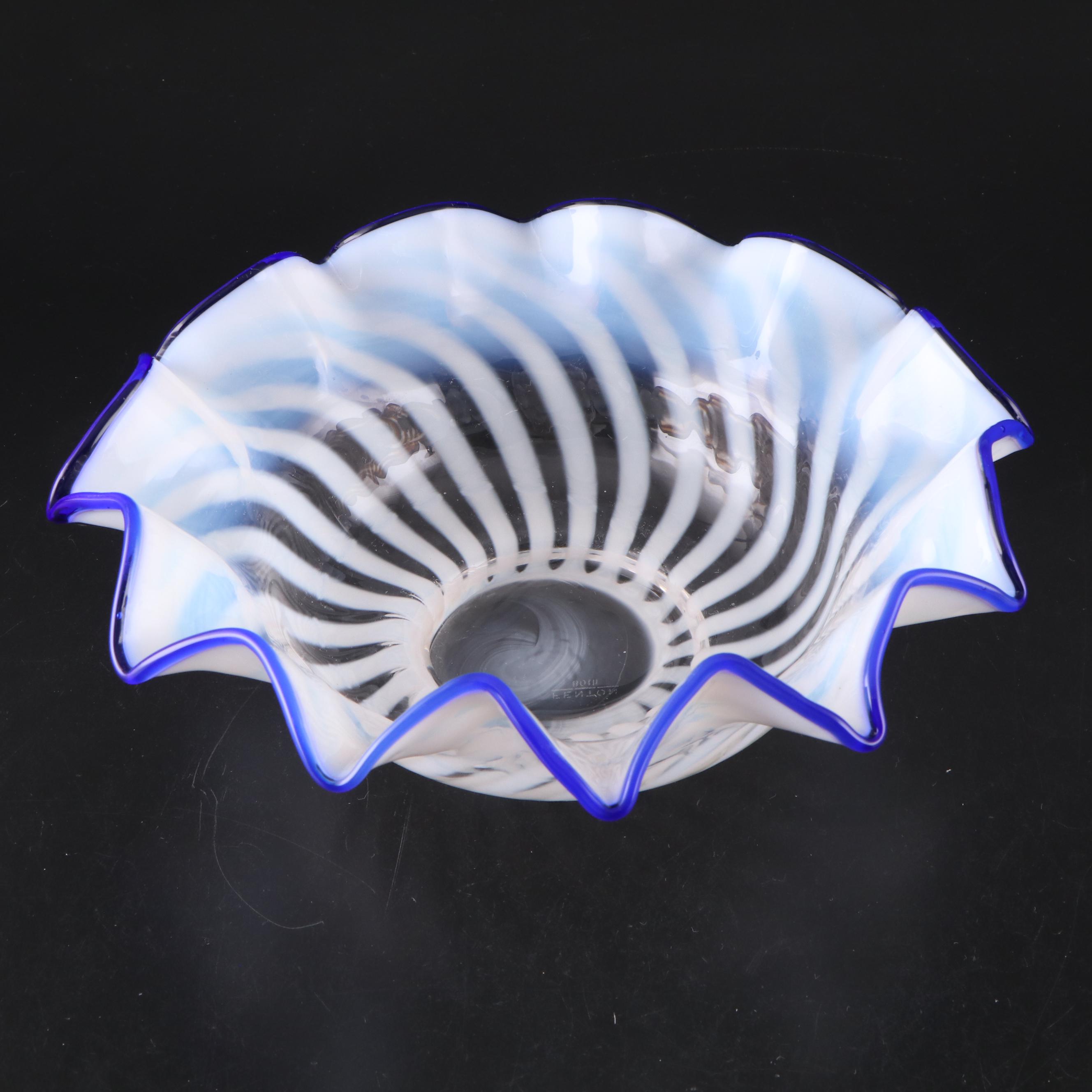 Fenton Blue Ridge Opalescent Swirl 80th Anniversary Ruffled Glassware, More