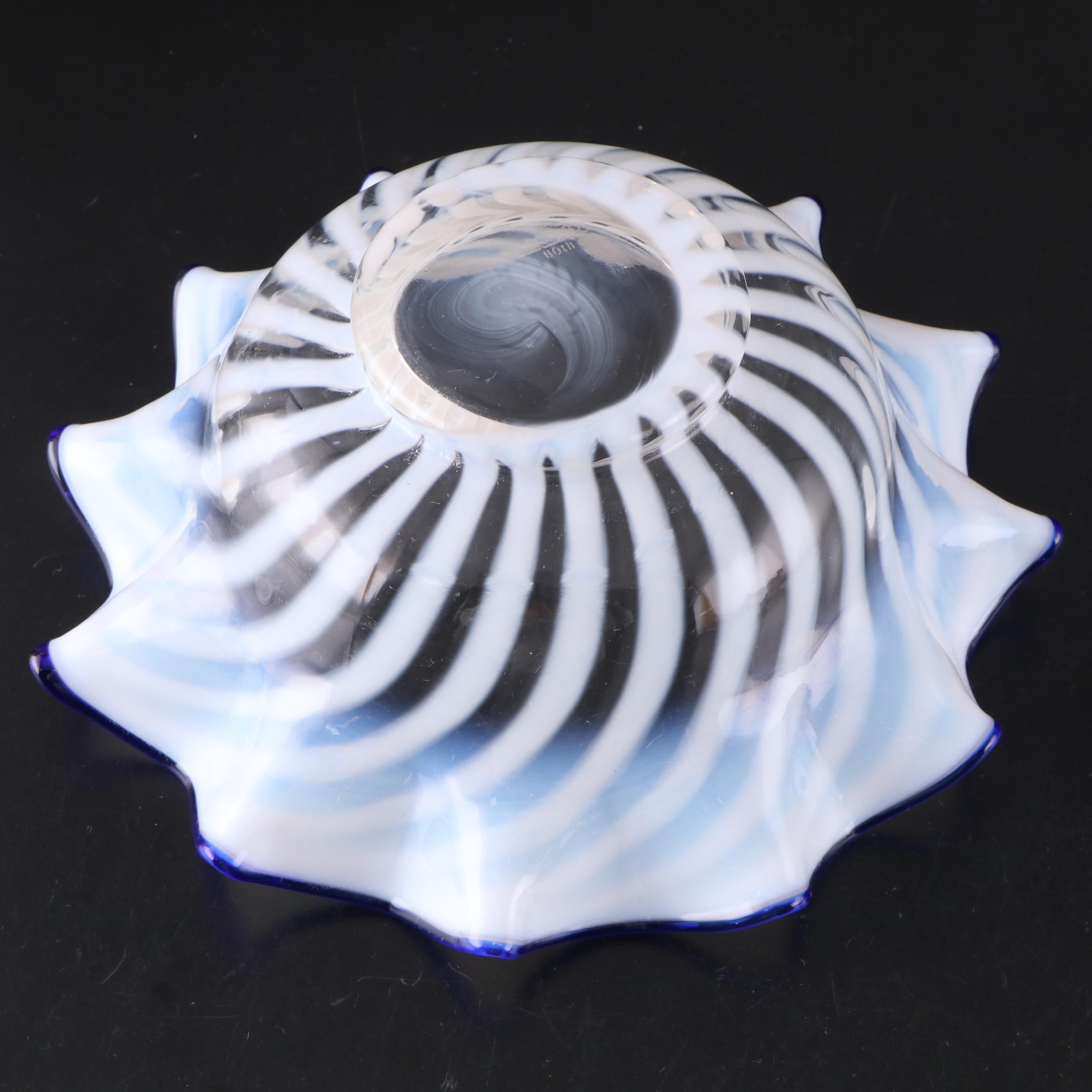 Fenton Blue Ridge Opalescent Swirl 80th Anniversary Ruffled Glassware, More