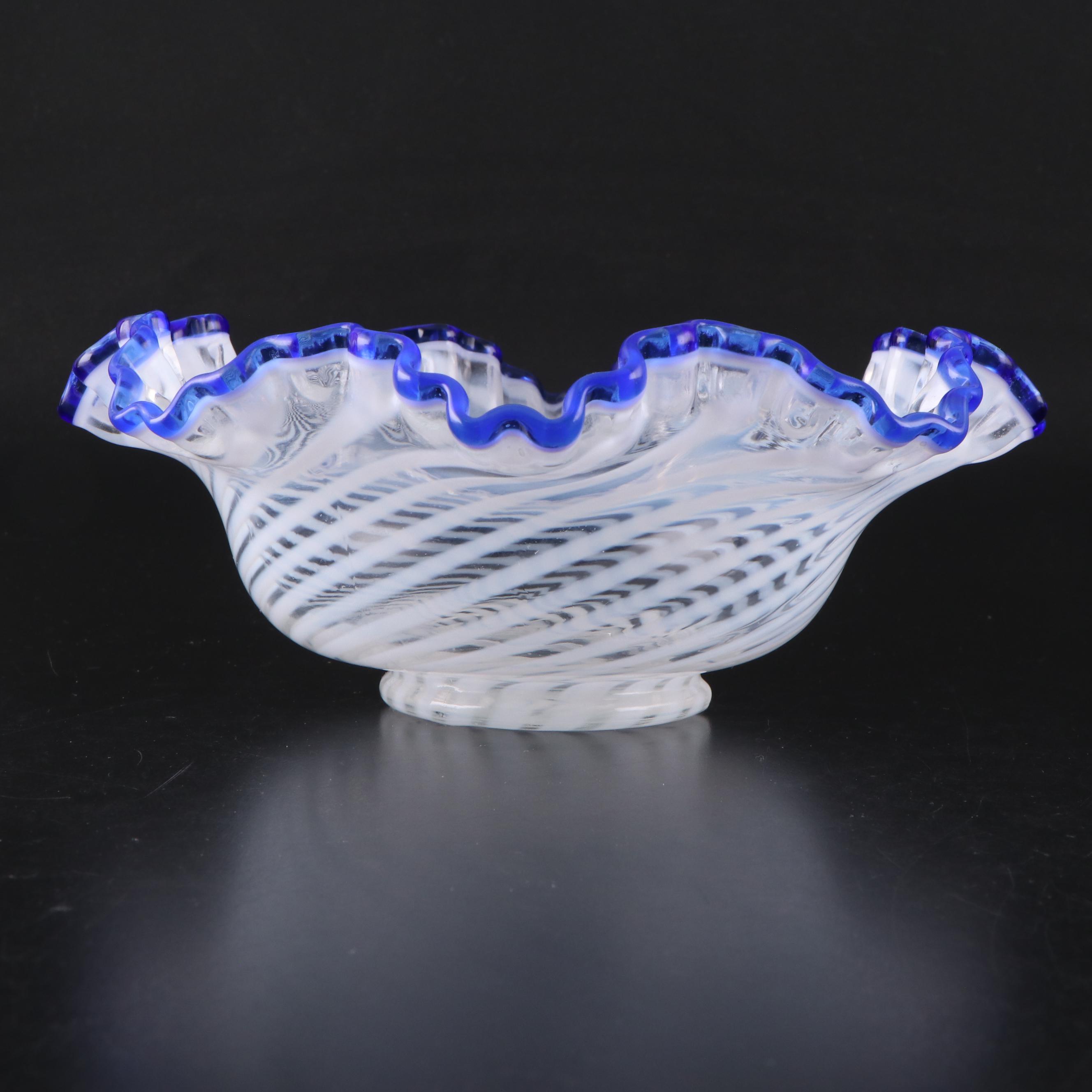 Fenton Blue Ridge Opalescent Swirl 80th Anniversary Ruffled Glassware, More