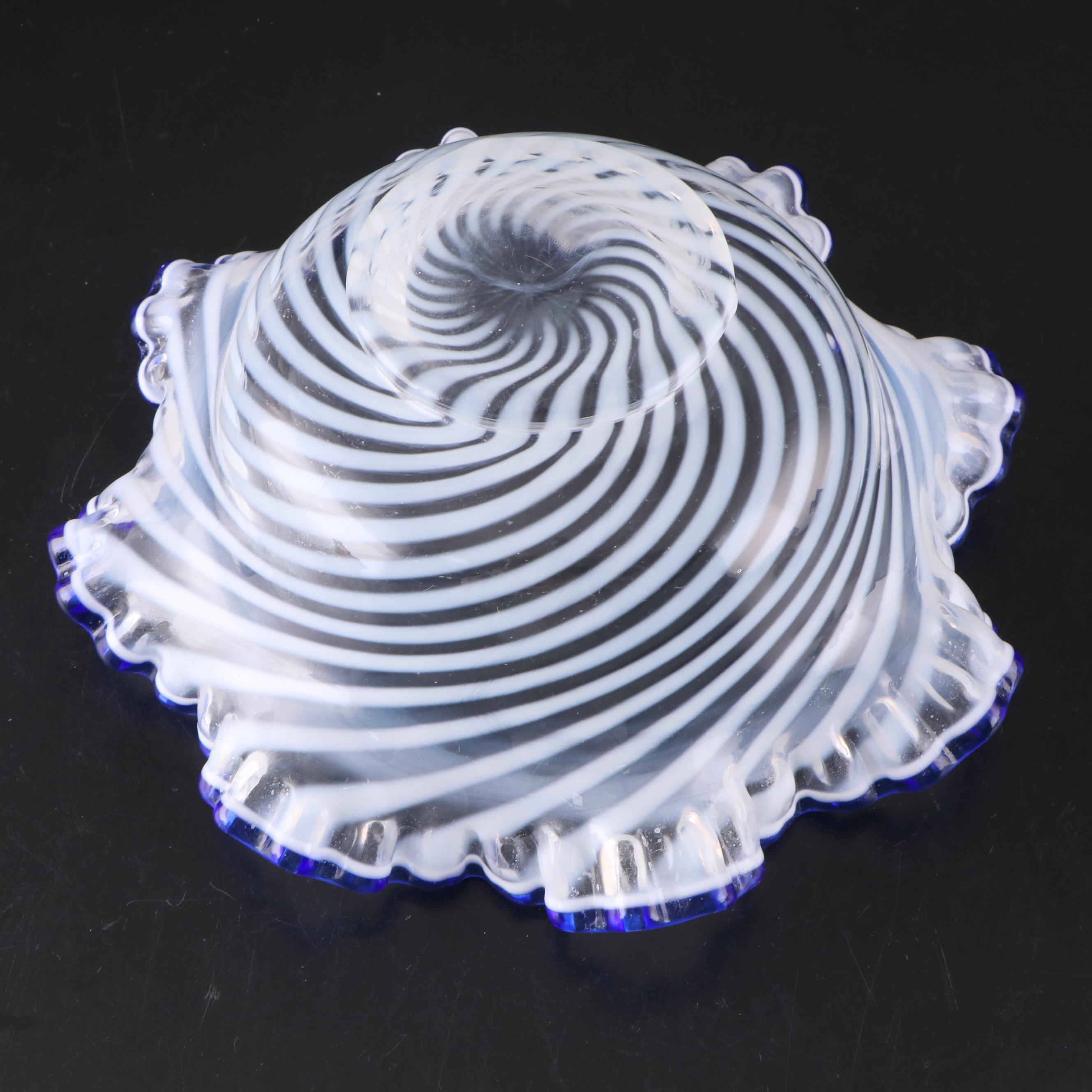 Fenton Blue Ridge Opalescent Swirl 80th Anniversary Ruffled Glassware, More