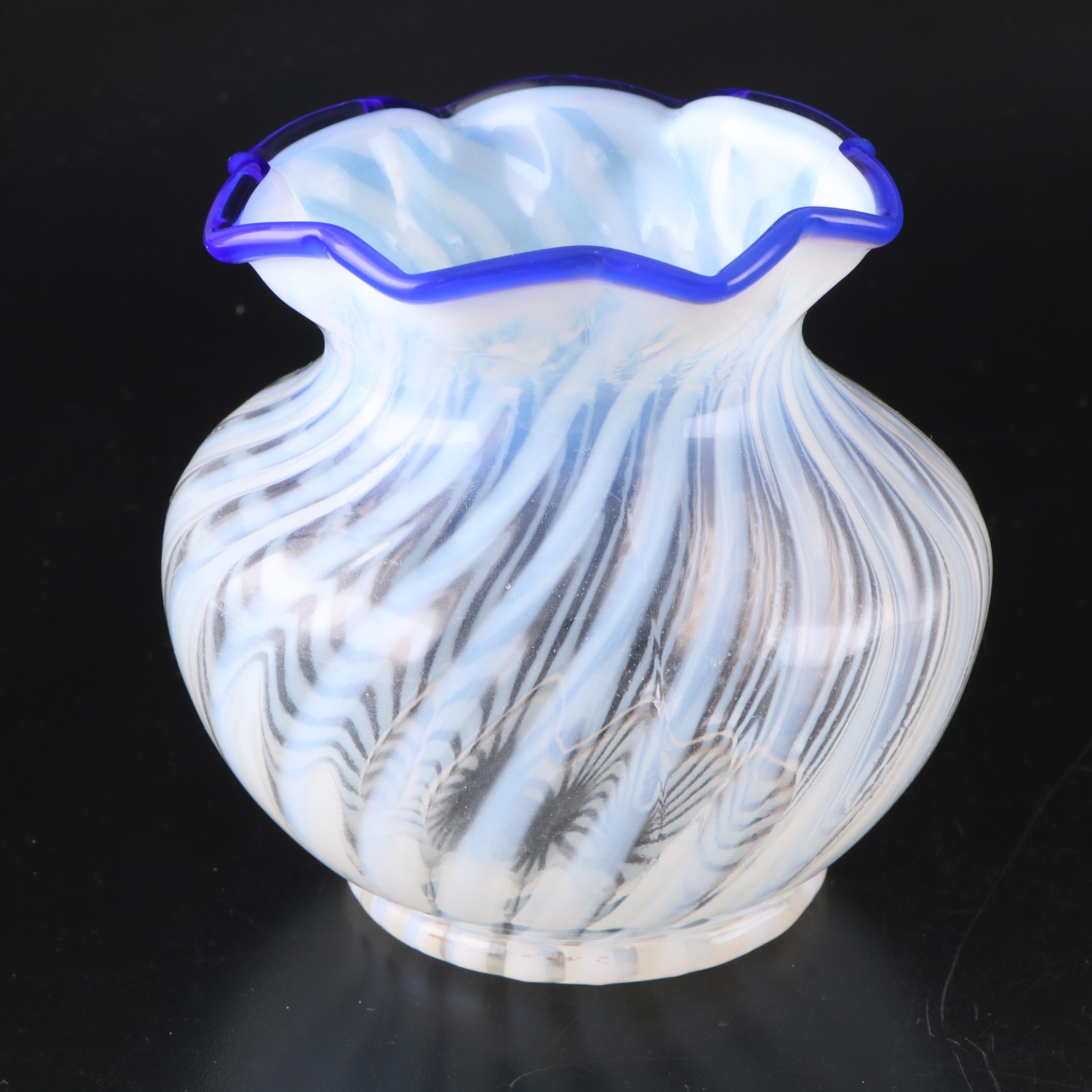 Fenton Blue Ridge Opalescent Swirl 80th Anniversary Ruffled Glassware, More