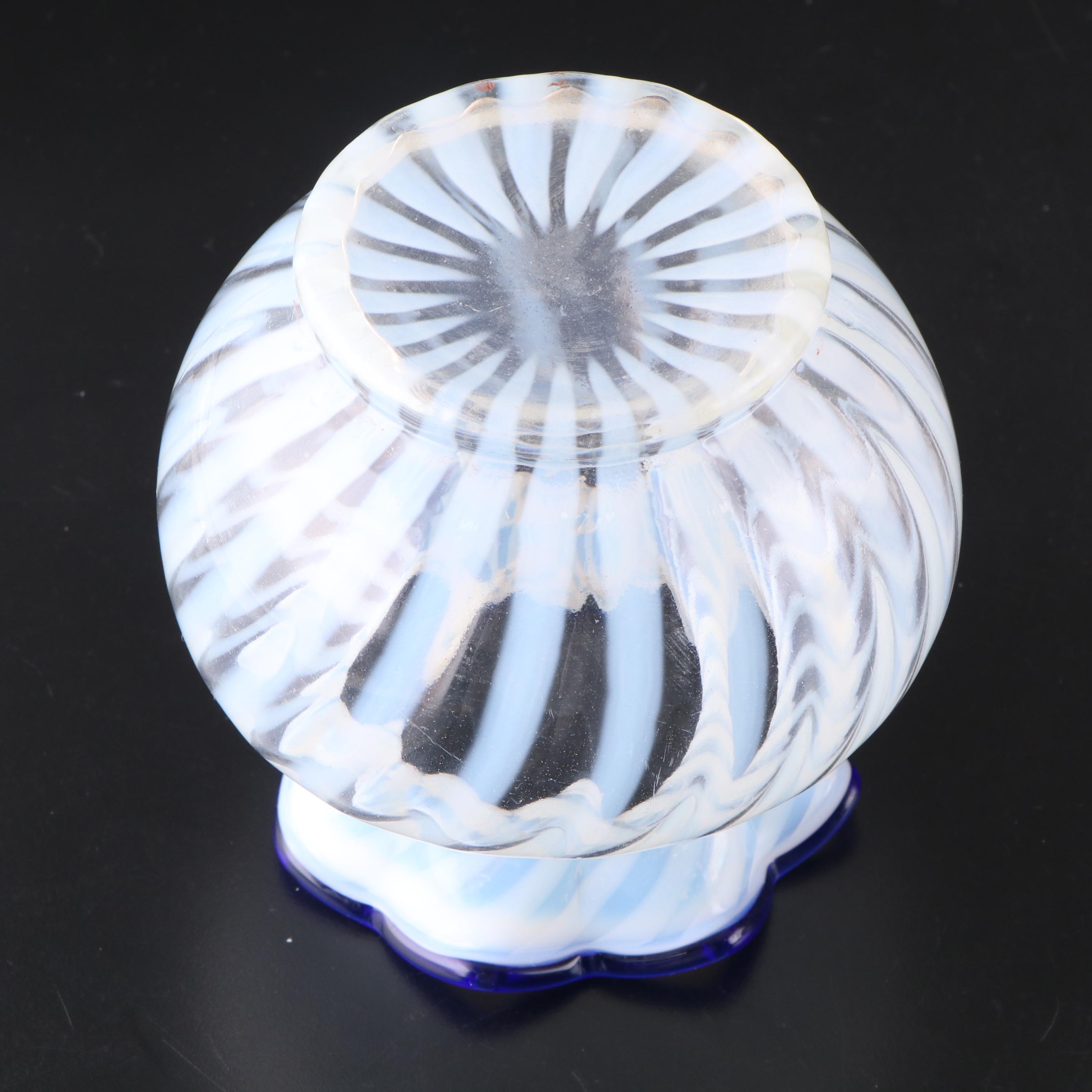 Fenton Blue Ridge Opalescent Swirl 80th Anniversary Ruffled Glassware, More