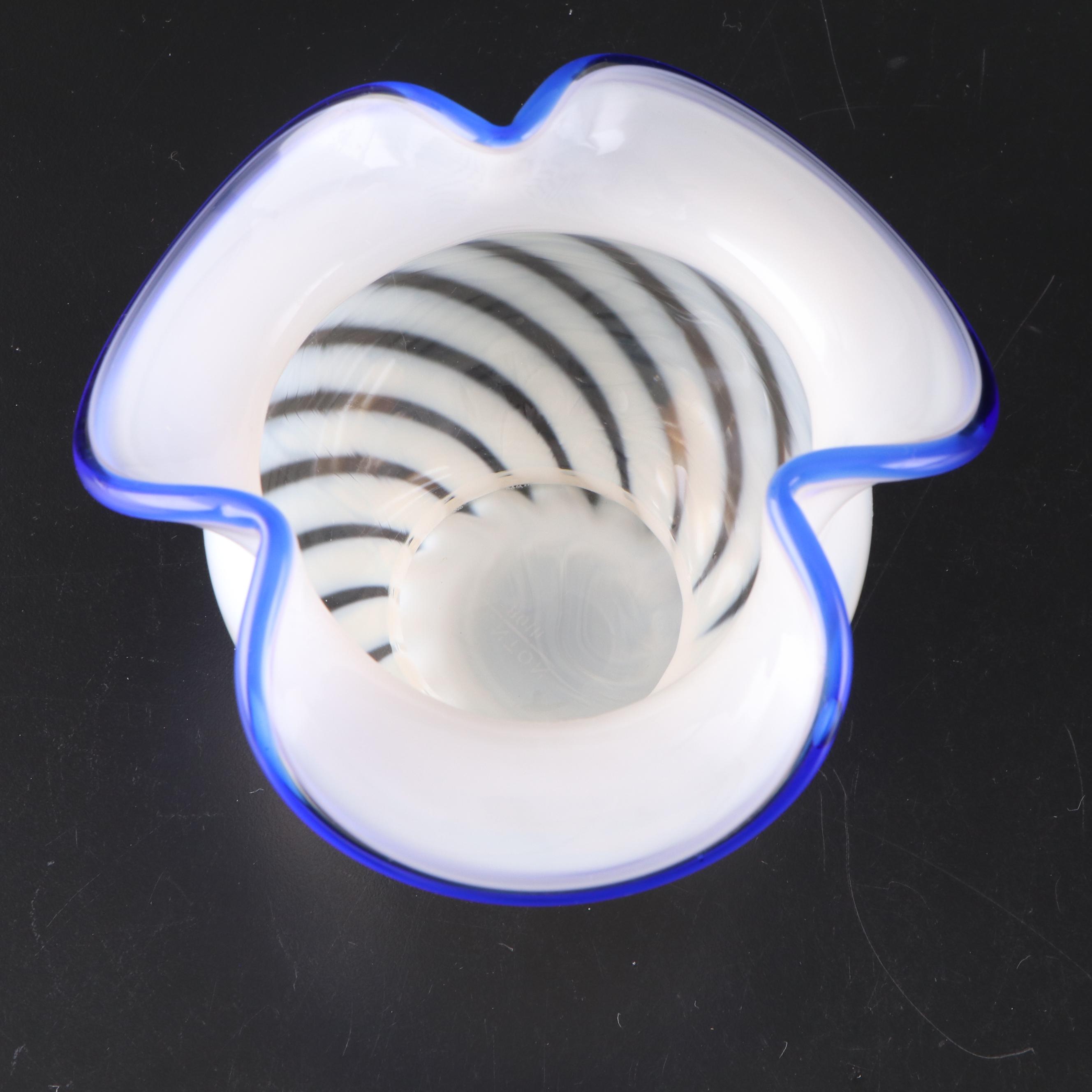 Fenton Blue Ridge Opalescent Swirl 80th Anniversary Ruffled Glassware, More