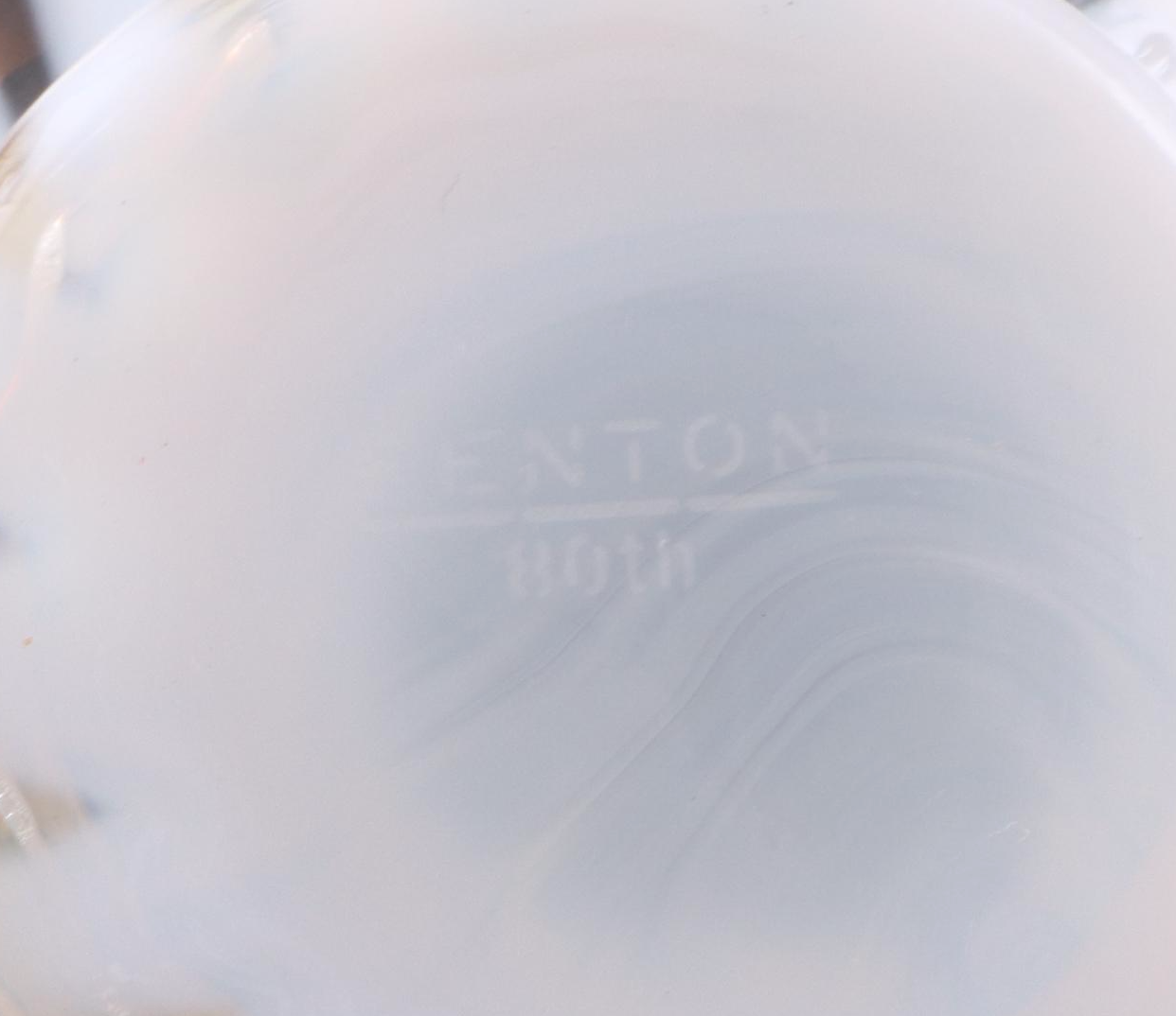 Fenton Blue Ridge Opalescent Swirl 80th Anniversary Ruffled Glassware, More