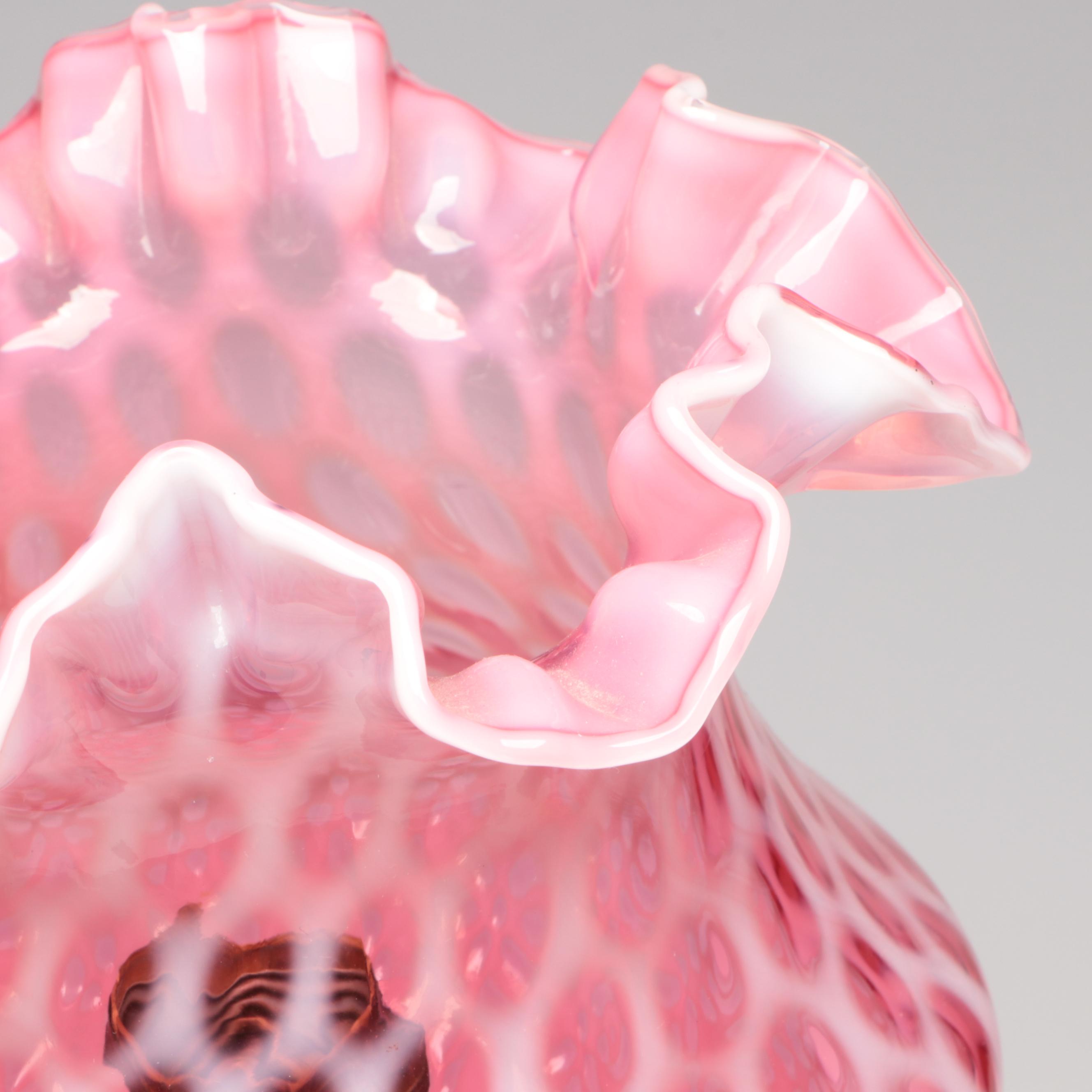 Fenton Coin Dot Cranberry Opalescent and Milk Glass Table Lamp, Mid-20th C.