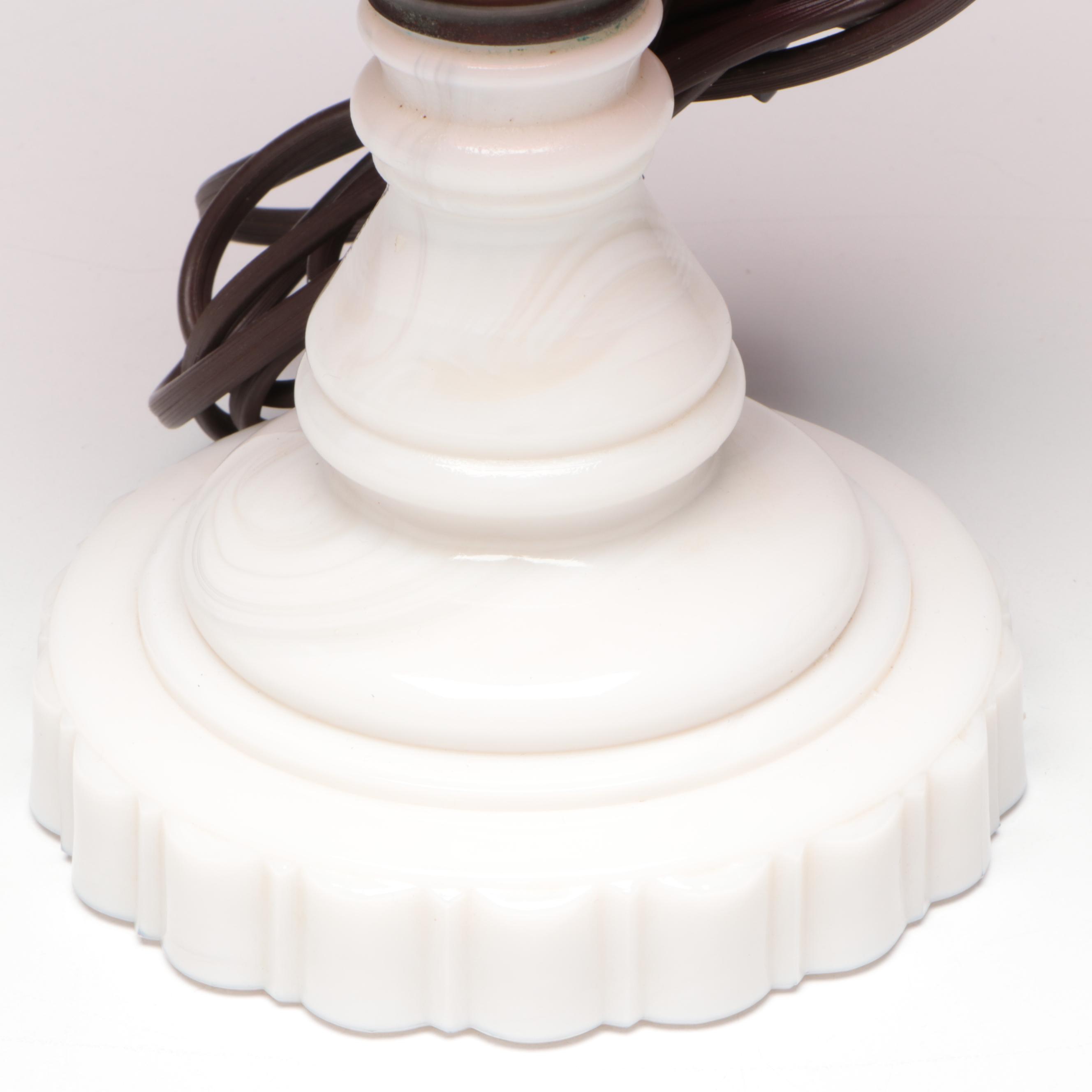 Fenton Coin Dot Cranberry Opalescent and Milk Glass Table Lamp, Mid-20th C.