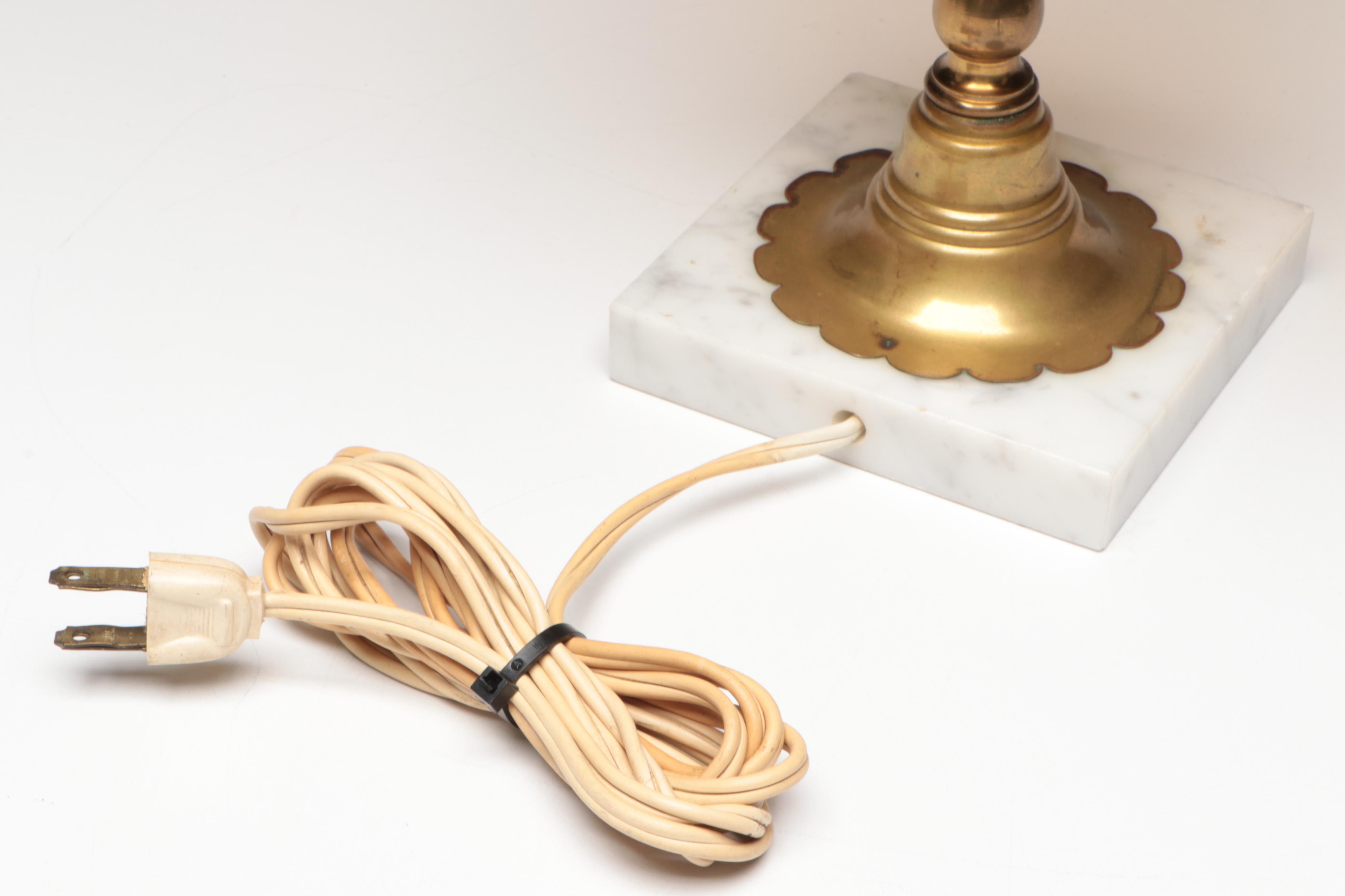 Fenton Roses Pressed Amber Glass Table Lamp with Marble Base