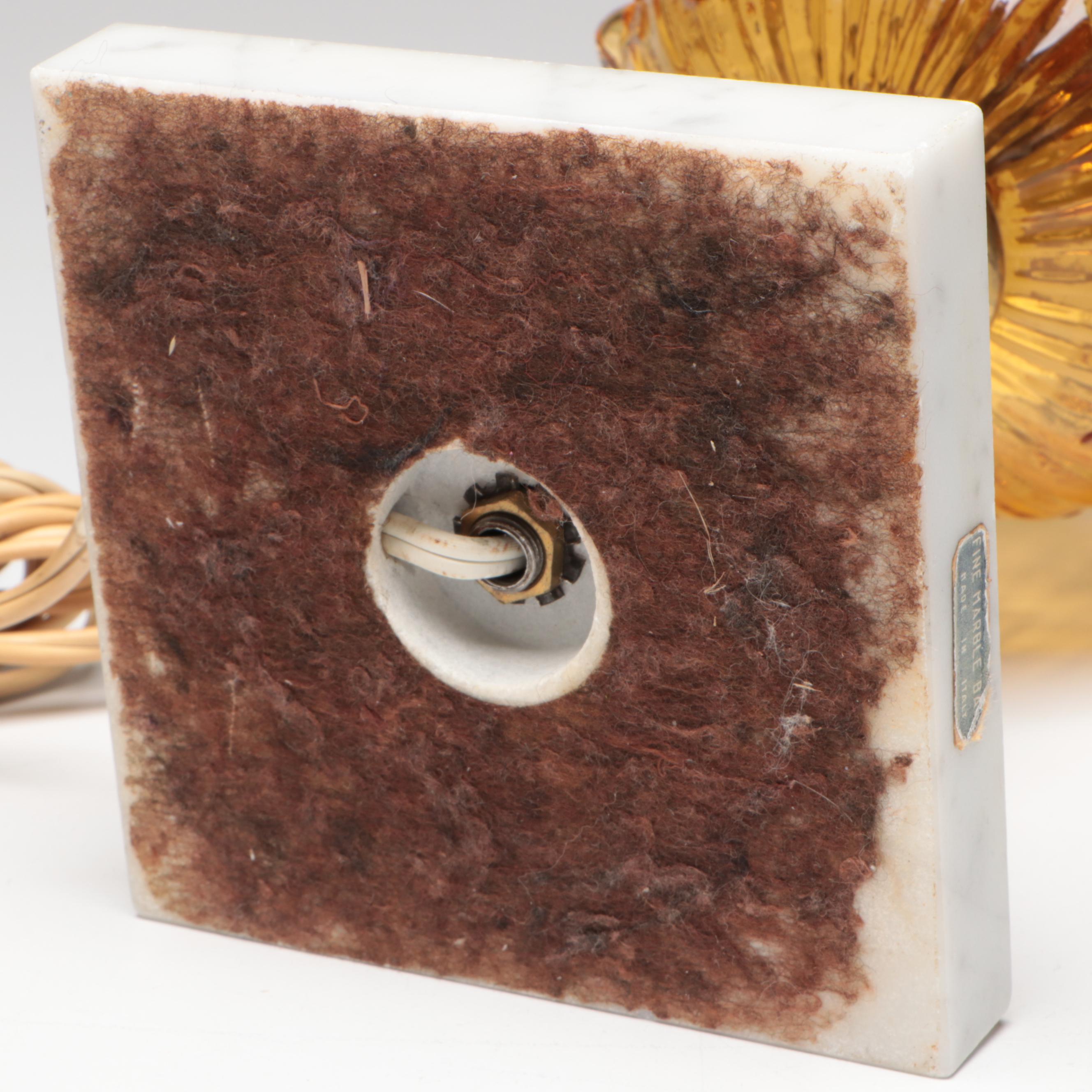 Fenton Roses Pressed Amber Glass Table Lamp with Marble Base