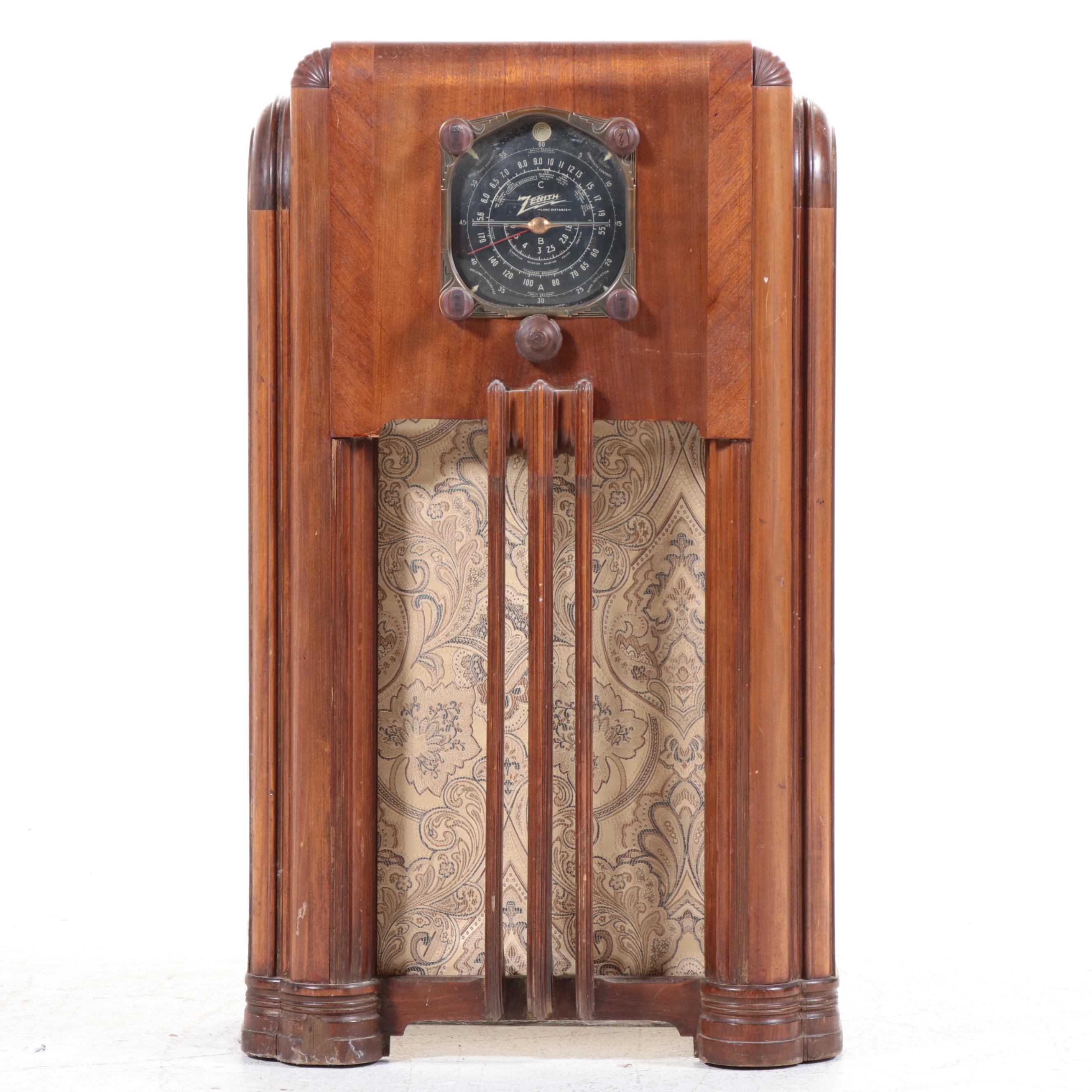 Zenith Art Deco Waterfall Style Walnut Console Radio