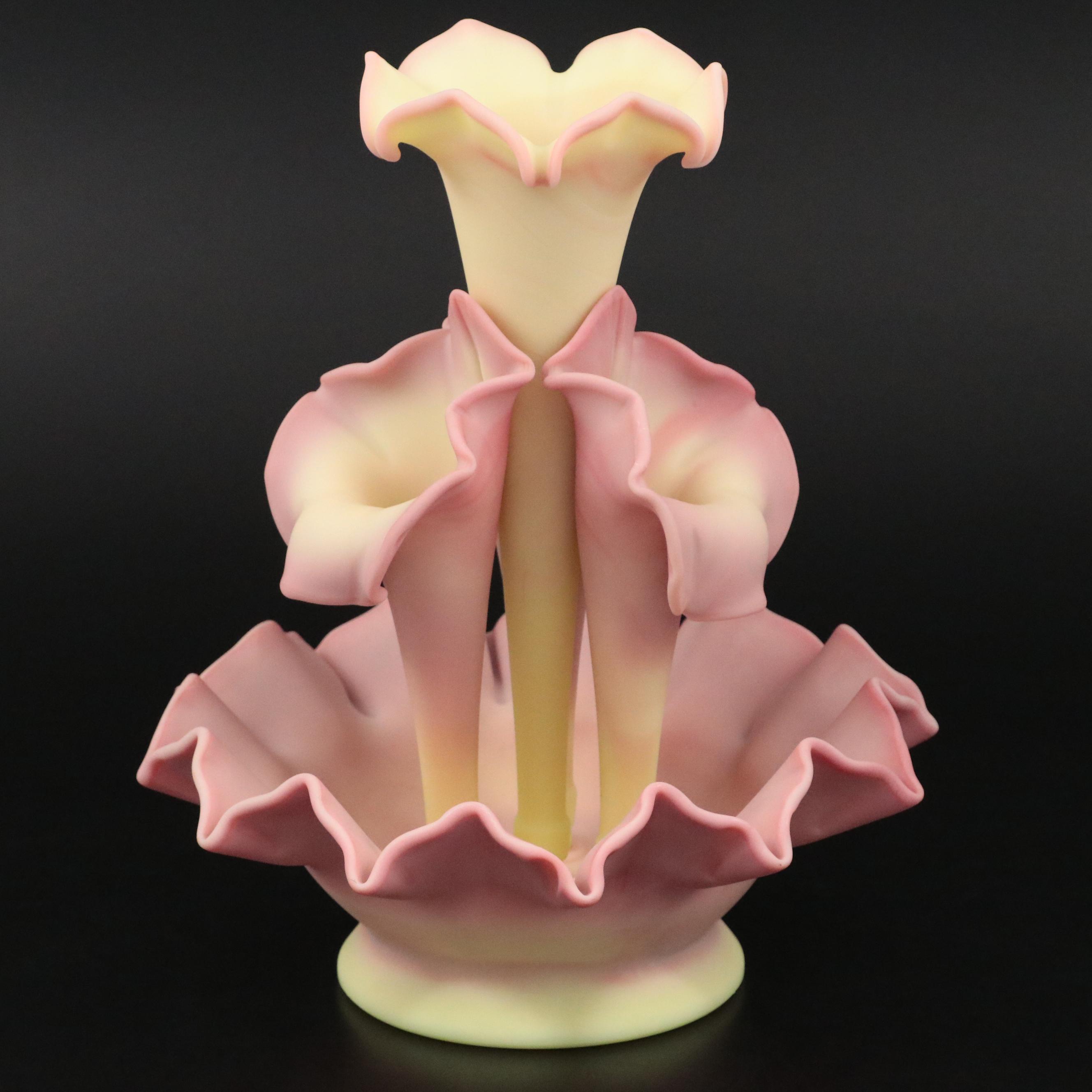 Fenton Burmese Limited Edition Satin Custard Glass Epergne, Late 20th C.