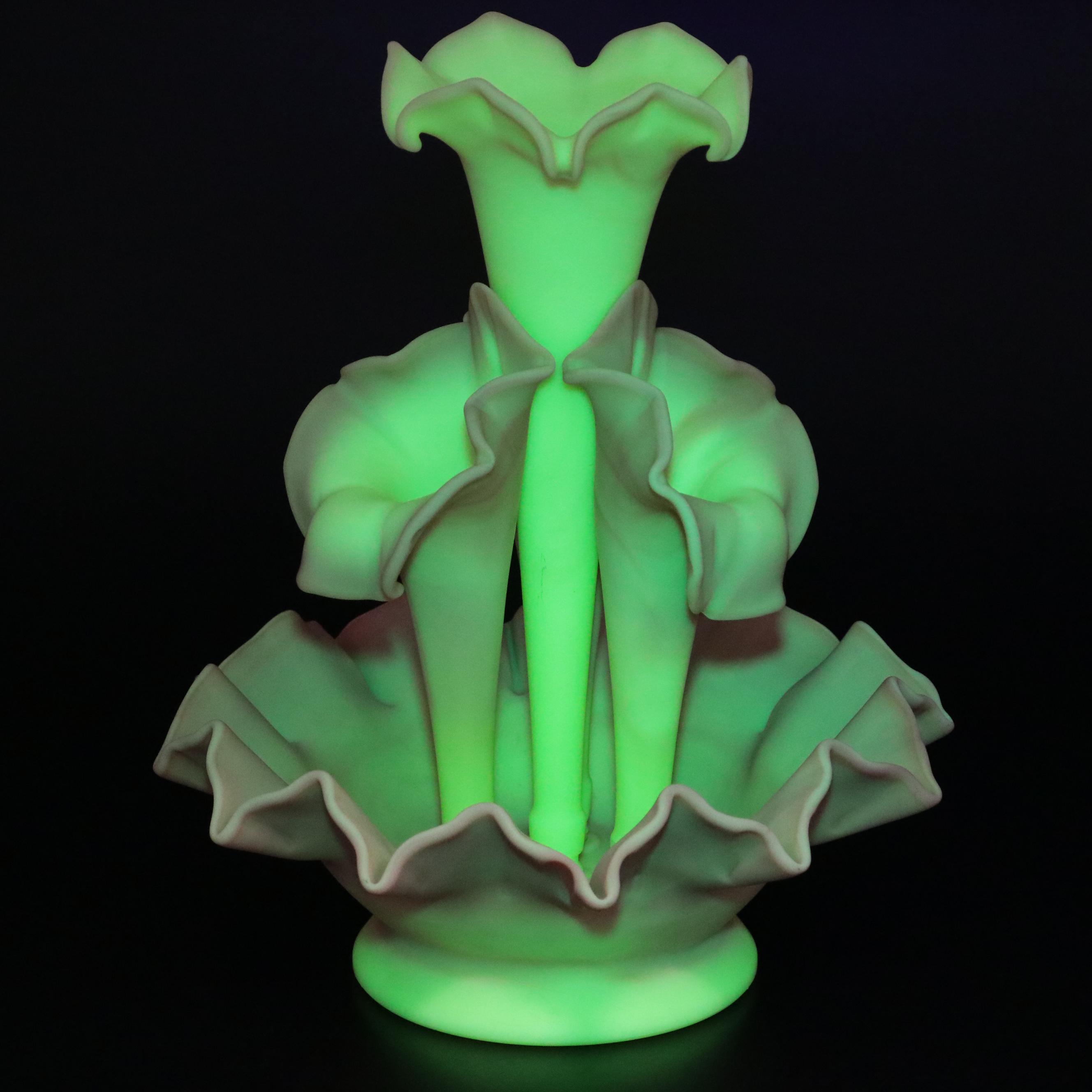 Fenton Burmese Limited Edition Satin Custard Glass Epergne, Late 20th C.