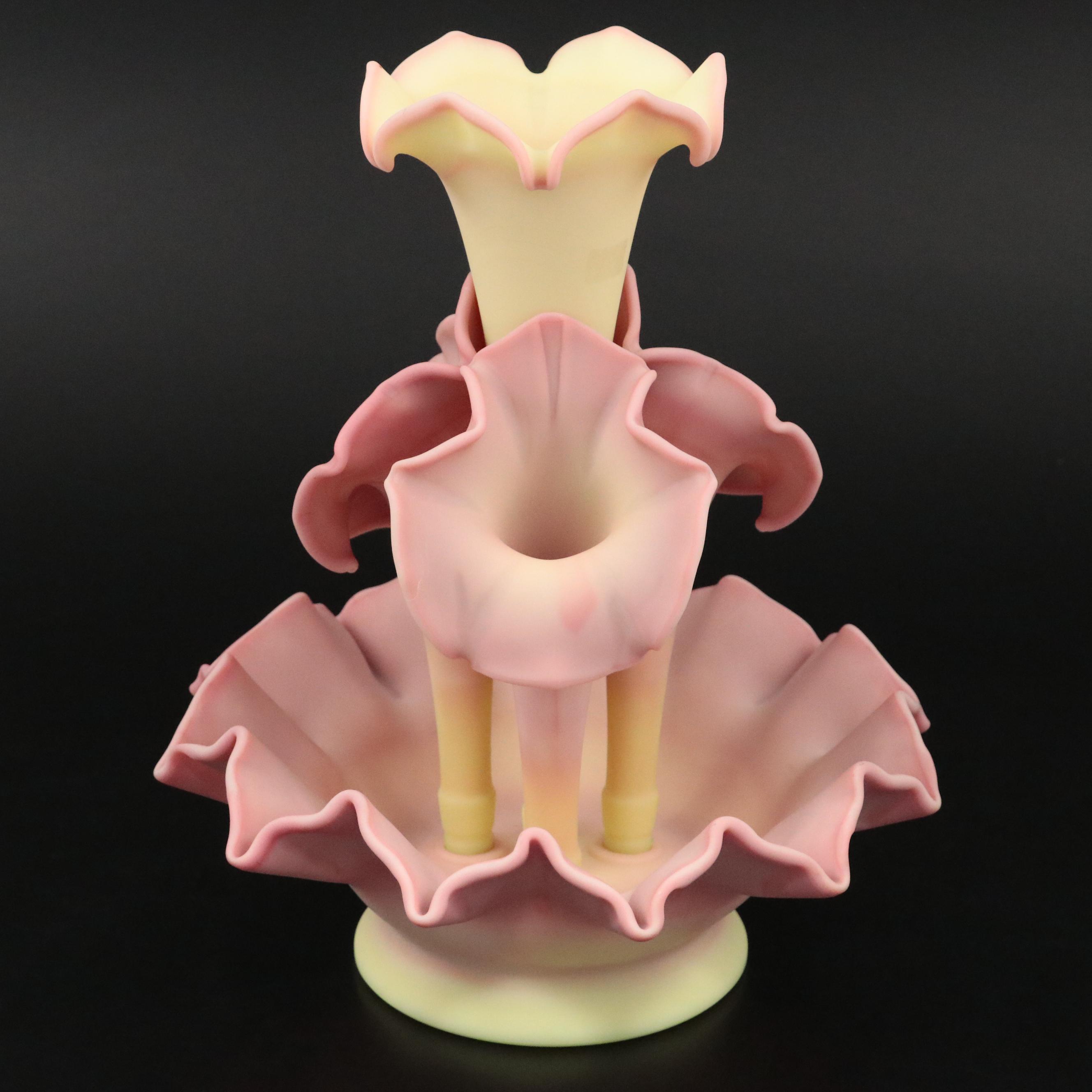Fenton Burmese Limited Edition Satin Custard Glass Epergne, Late 20th C.