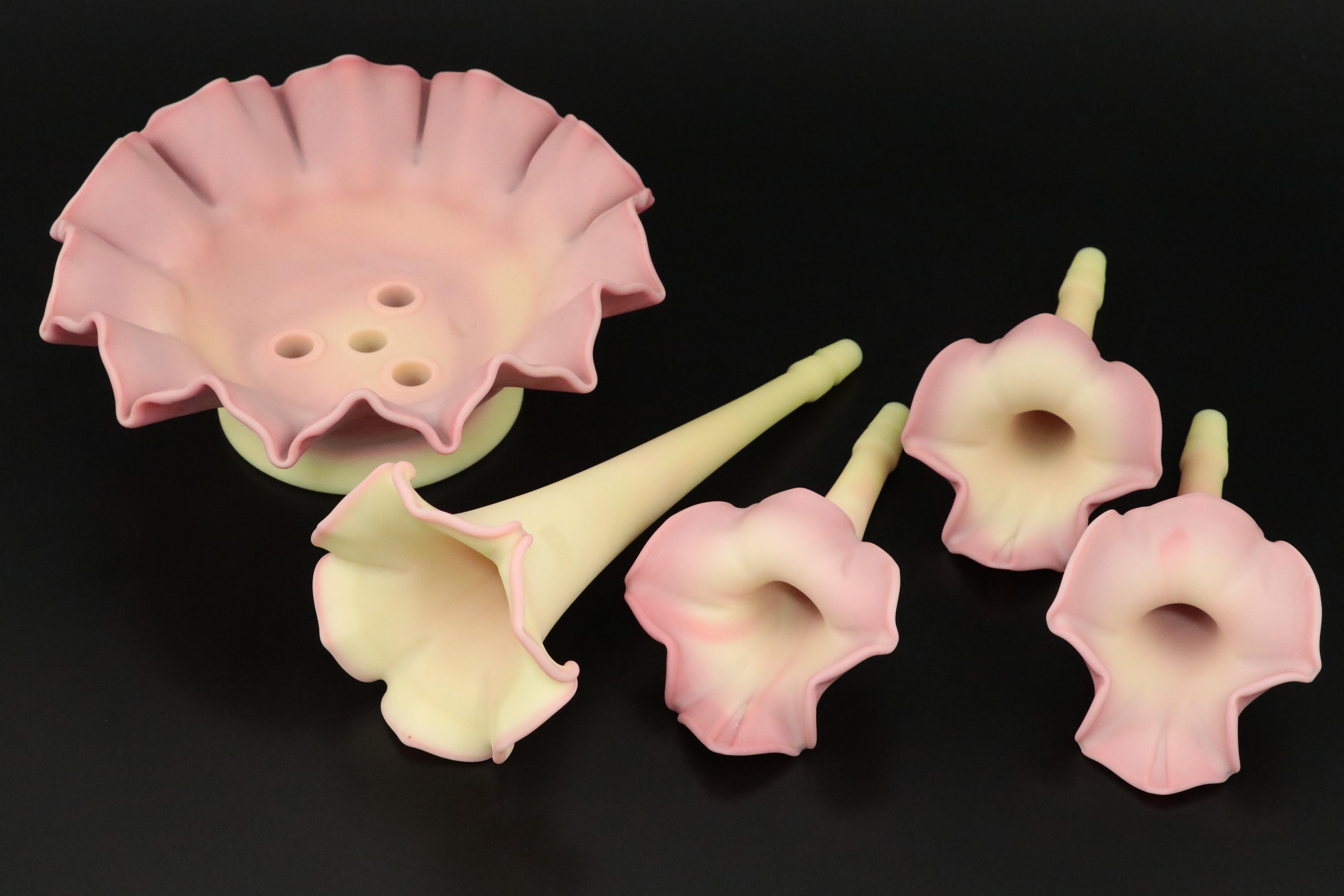 Fenton Burmese Limited Edition Satin Custard Glass Epergne, Late 20th C.