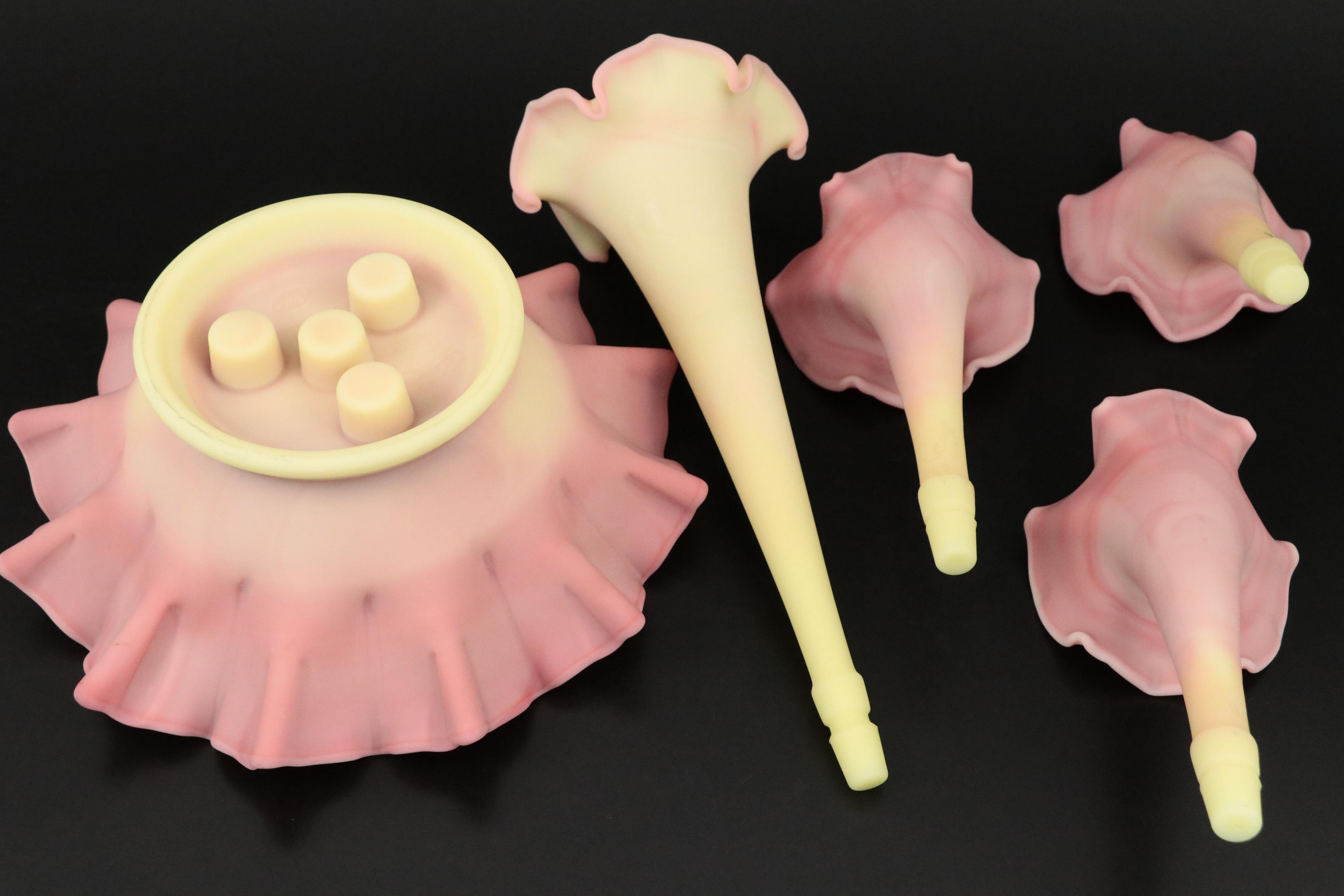 Fenton Burmese Limited Edition Satin Custard Glass Epergne, Late 20th C.