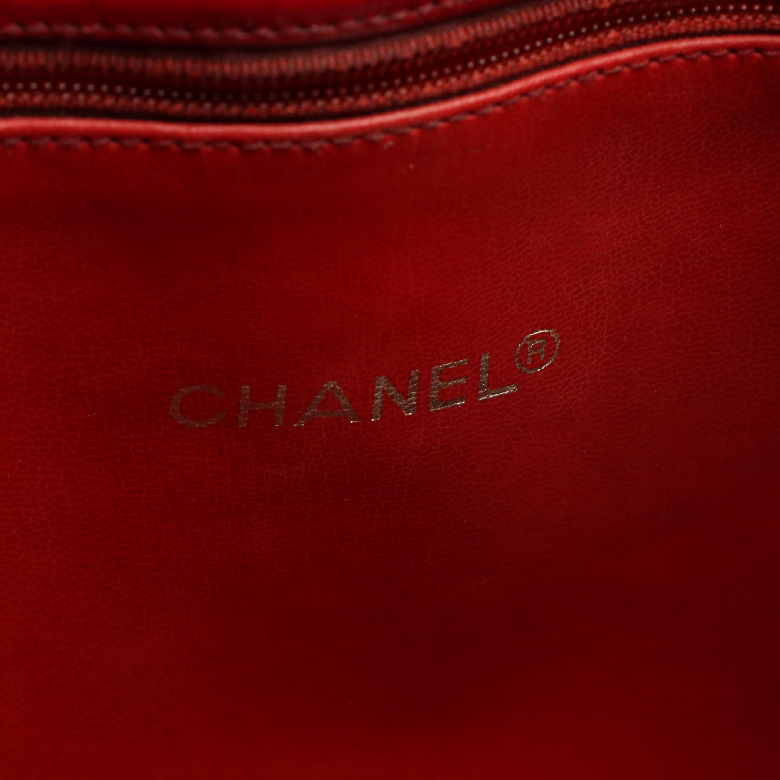 Chanel Chain Strap Tote Bag in Red Lambskin Leather