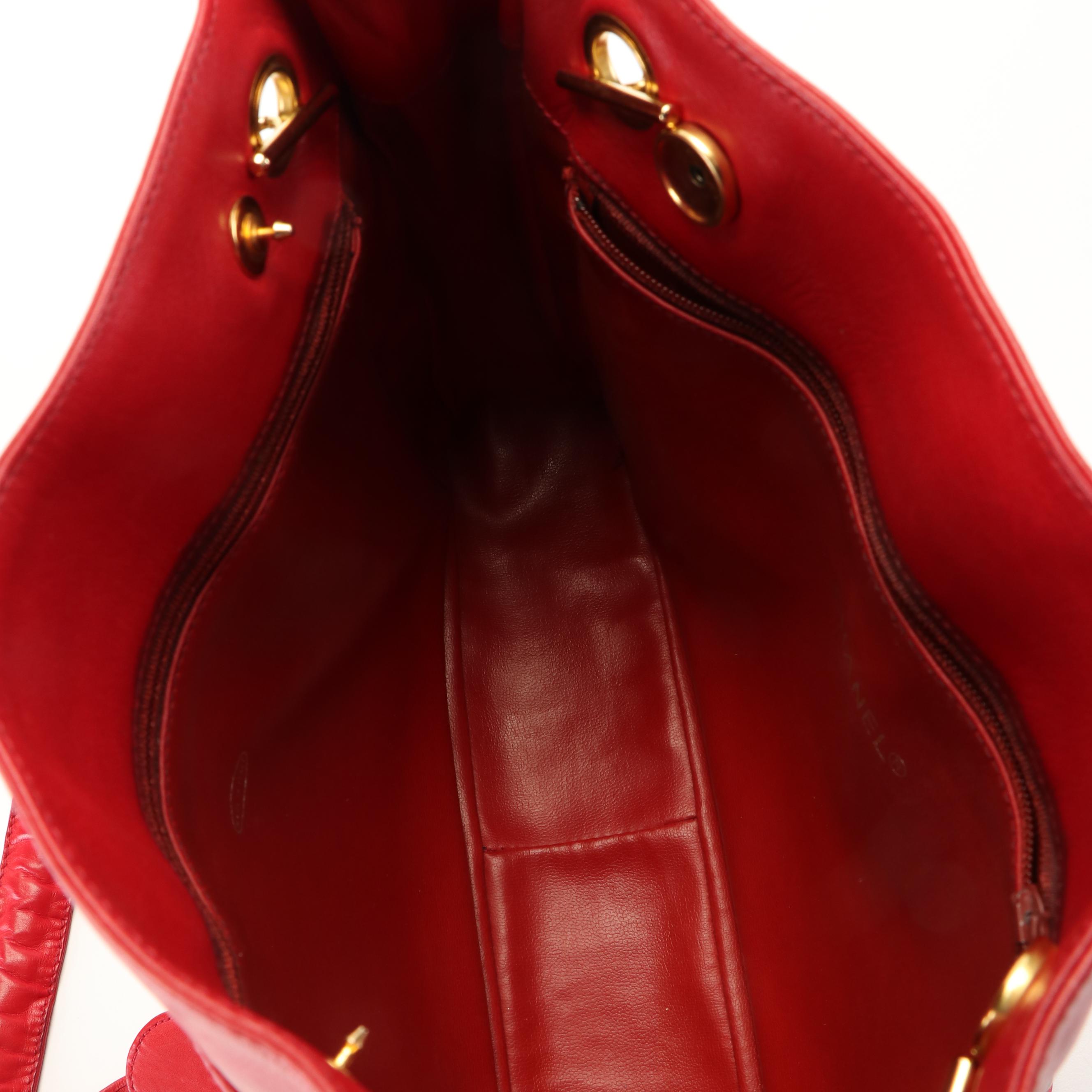 Chanel Chain Strap Tote Bag in Red Lambskin Leather